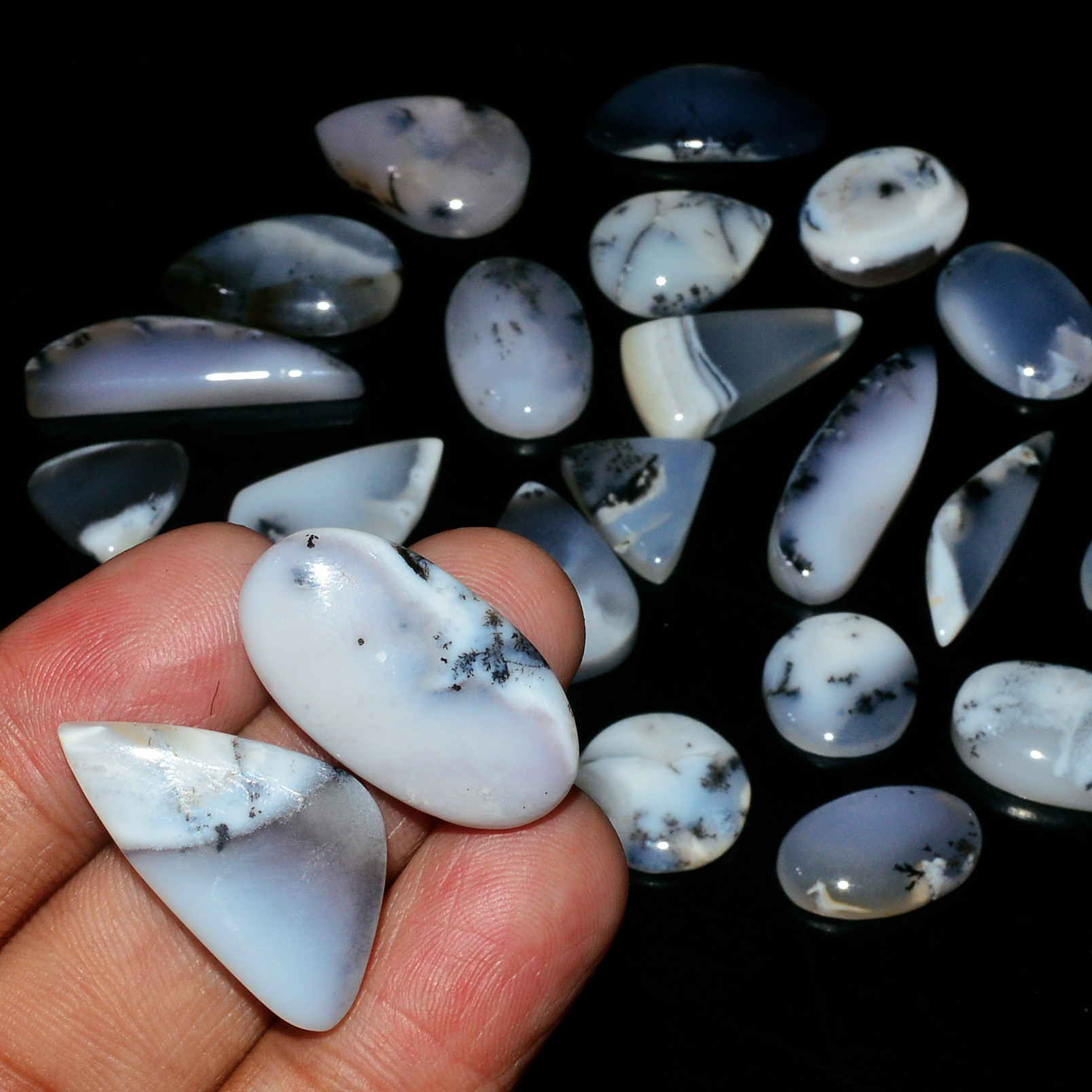 22 Piece227CtsNatural Dendrite Agate Cabochon Gemstone lot 30X6  11X11mm 19228