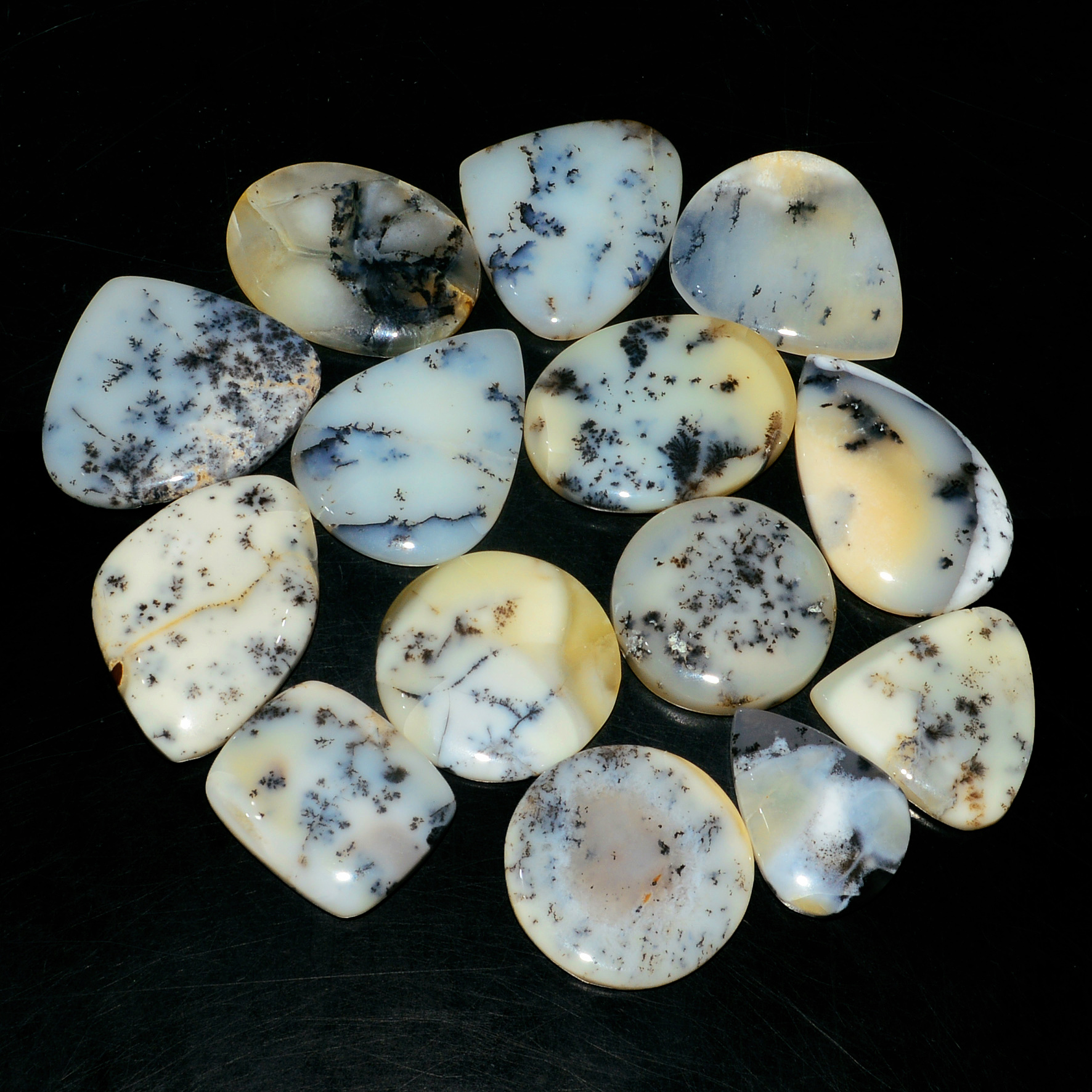 14 Piece266CtsNatural Dendrite Agate Cabochon Gemstone lot 20X18  20X20mm 19229