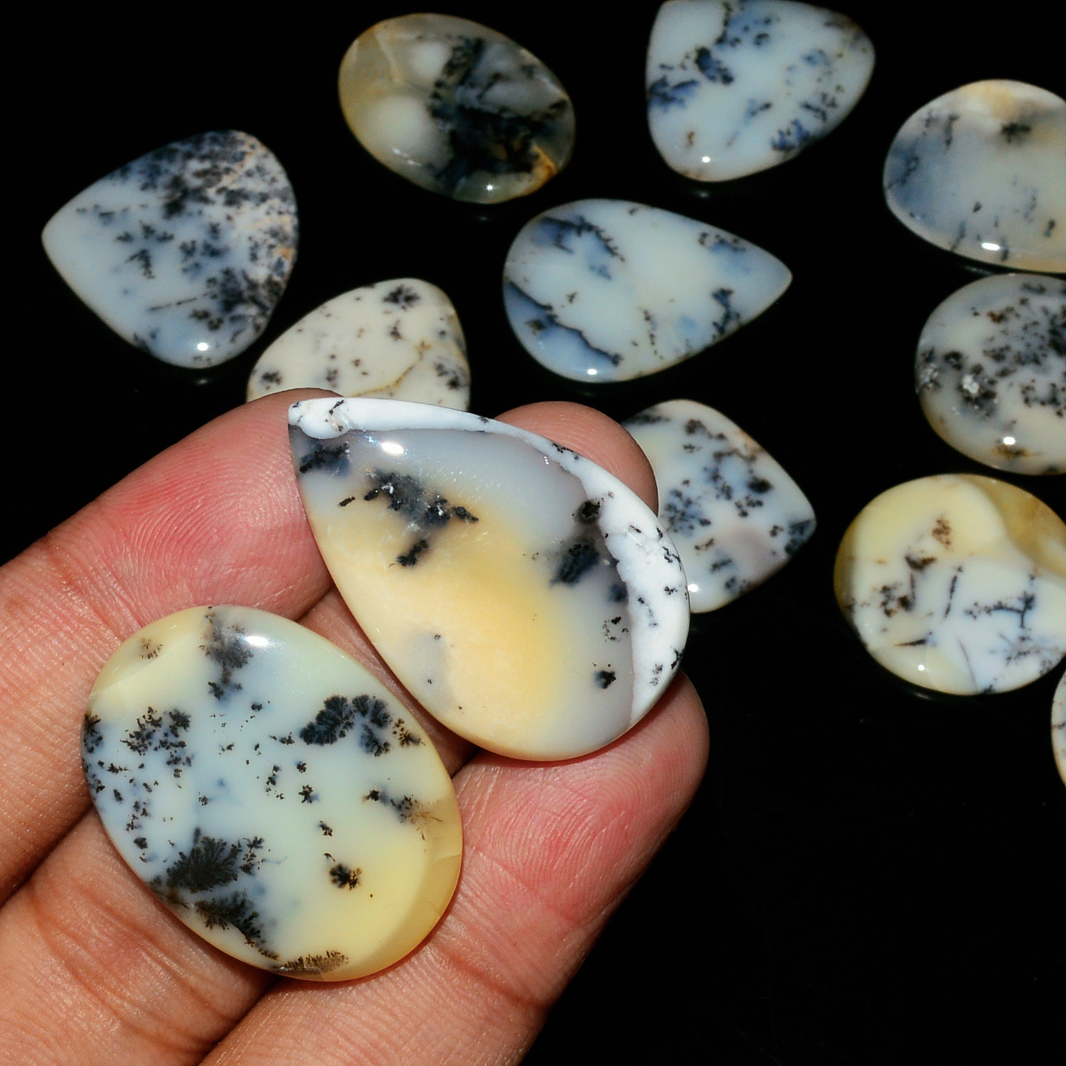 14 Piece266CtsNatural Dendrite Agate Cabochon Gemstone lot 20X18  20X20mm 19229