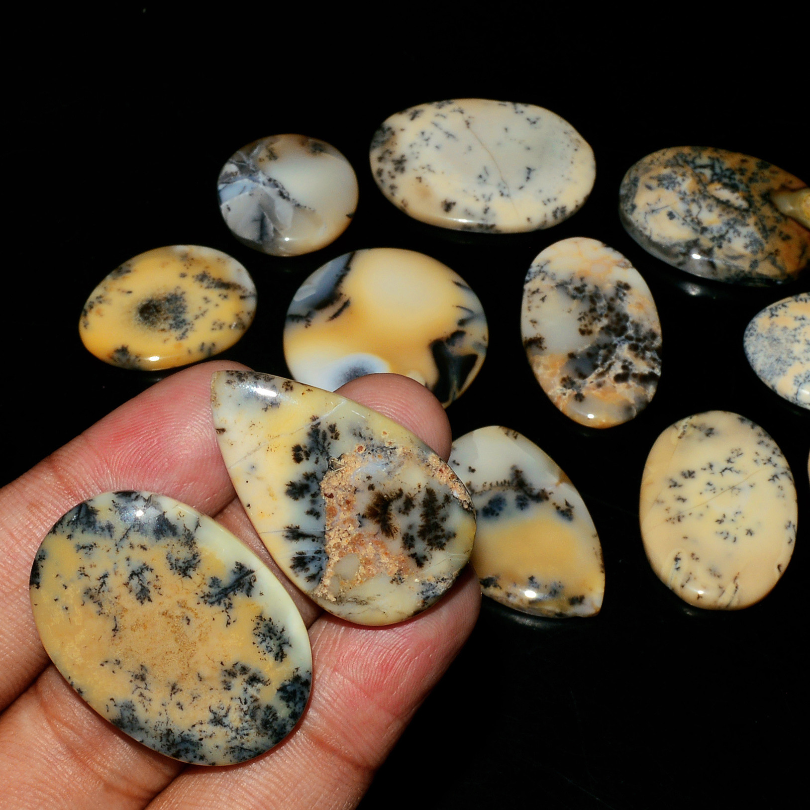 12 Piece297CtsNatural Dendrite Agate Cabochon Gemstone lot 32X18  19X19mm 19230