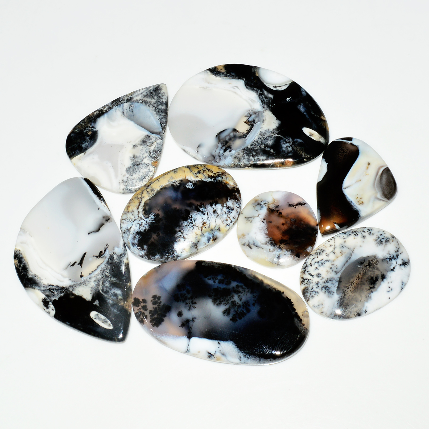 8 Piece327CtsNatural Dendrite Agate Cabochon Gemstone lot 45X24  20X20mm 19231