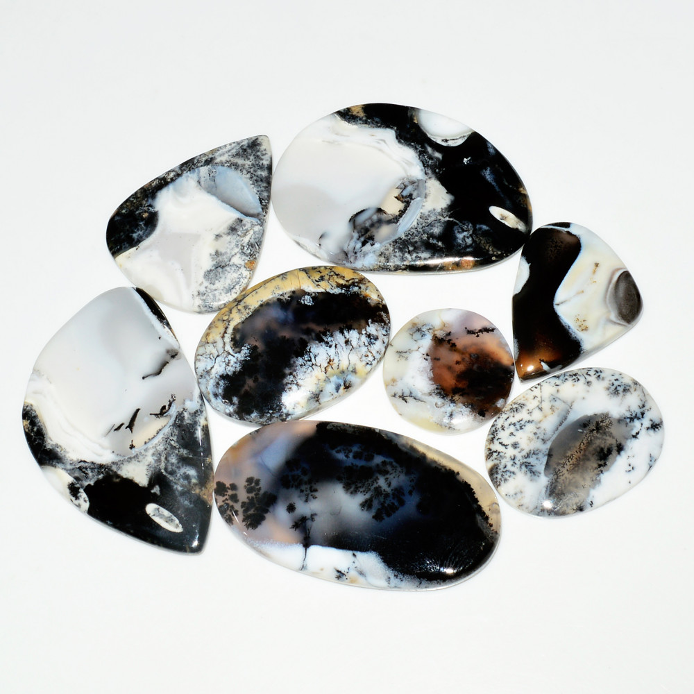 Image of 8 Piece327CtsNatural Dendrite Agate Cabochon Gemstone lot 45X24  20X20mm #19231
