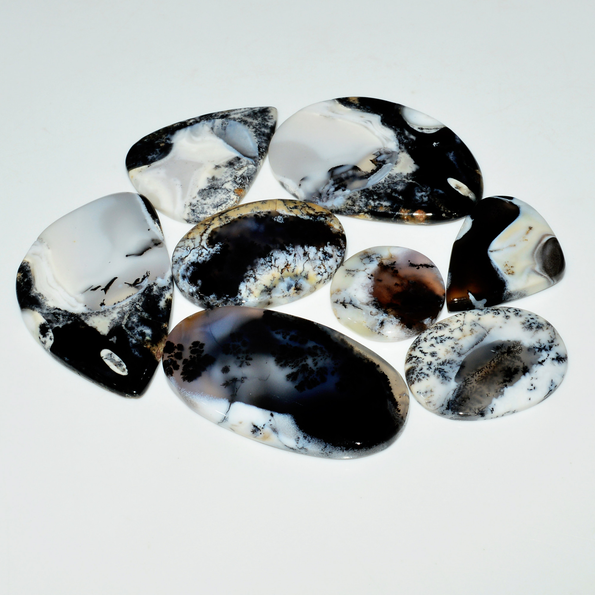 8 Piece327CtsNatural Dendrite Agate Cabochon Gemstone lot 45X24 20X20mm 19231