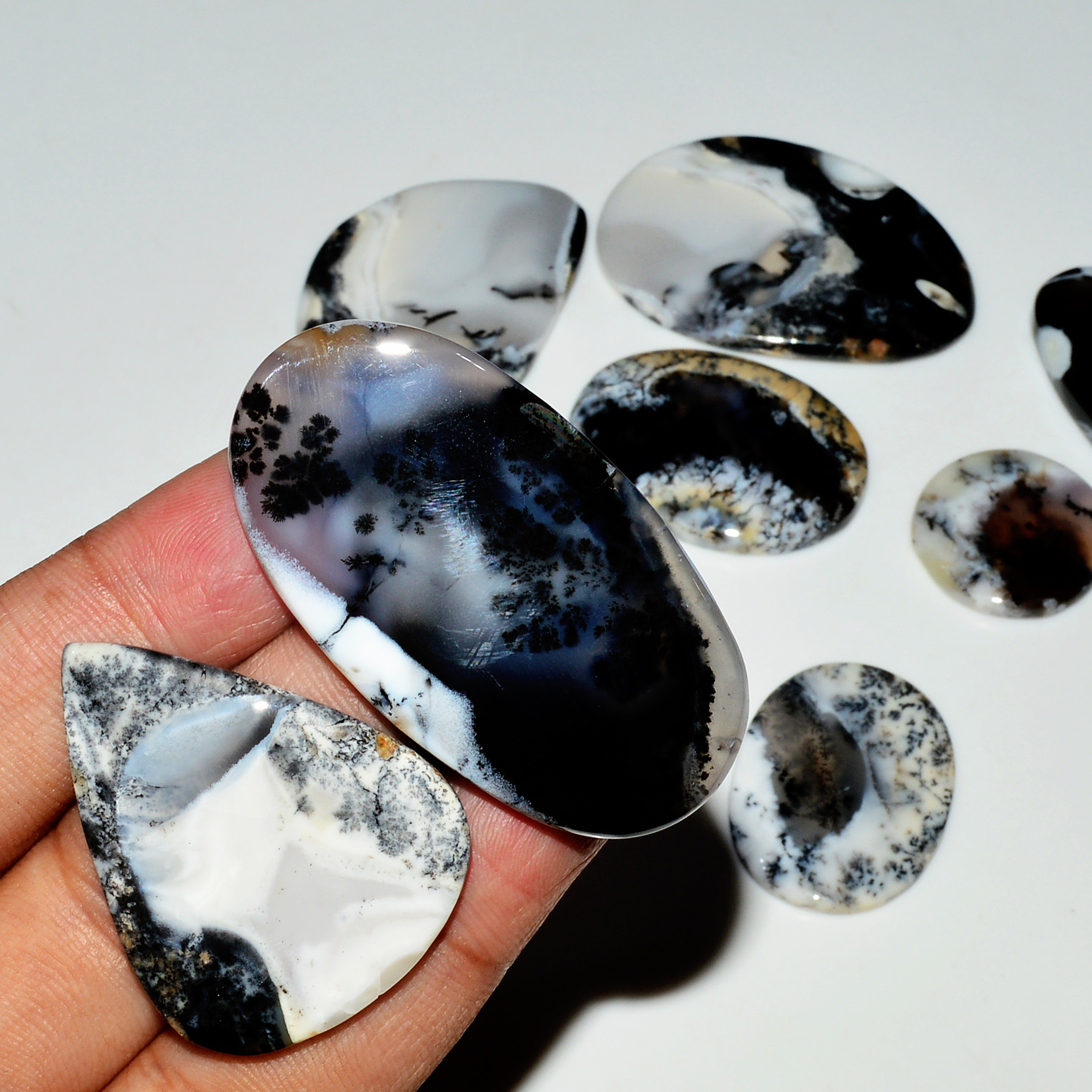 8 Piece327CtsNatural Dendrite Agate Cabochon Gemstone lot 45X24  20X20mm 19231