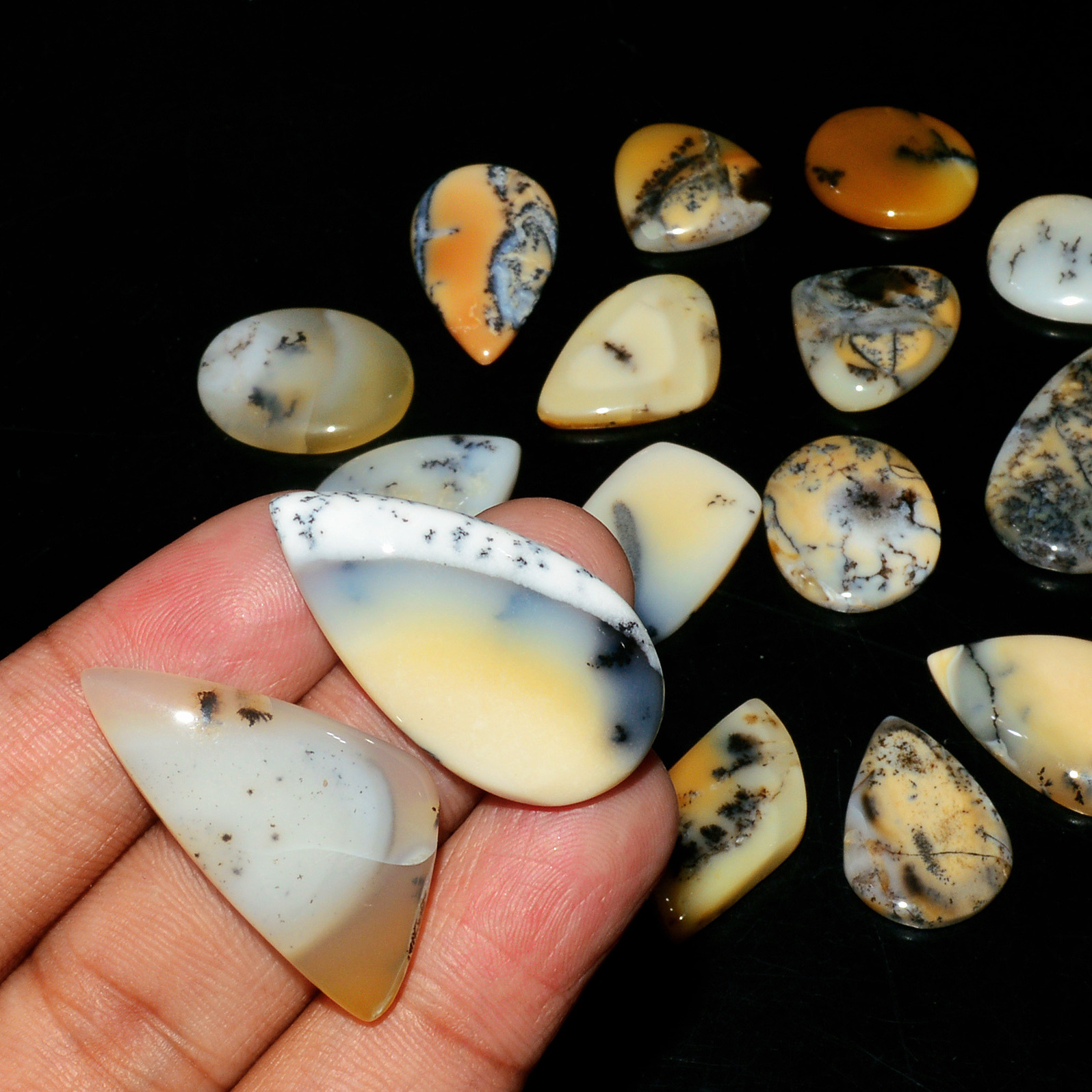 17 Piece230CtsNatural Dendrite Agate Cabochon Gemstone lot 30X15 16X14mm 19232