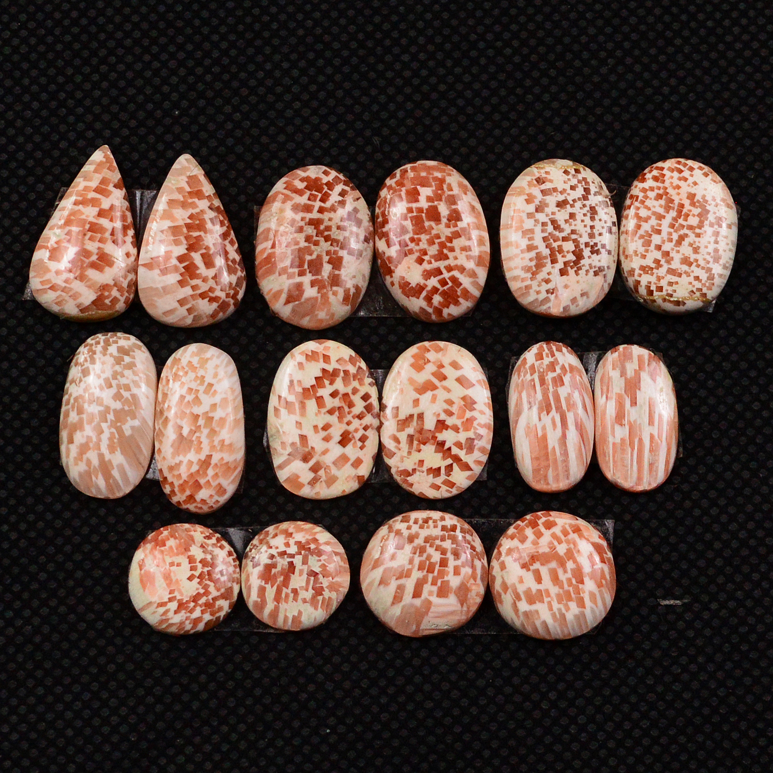 8 Pairs 70Cts Natural Pink Scolecite Cabochons Pairs lot for Silver Jewelry Making  15x8 9x9mm 19234