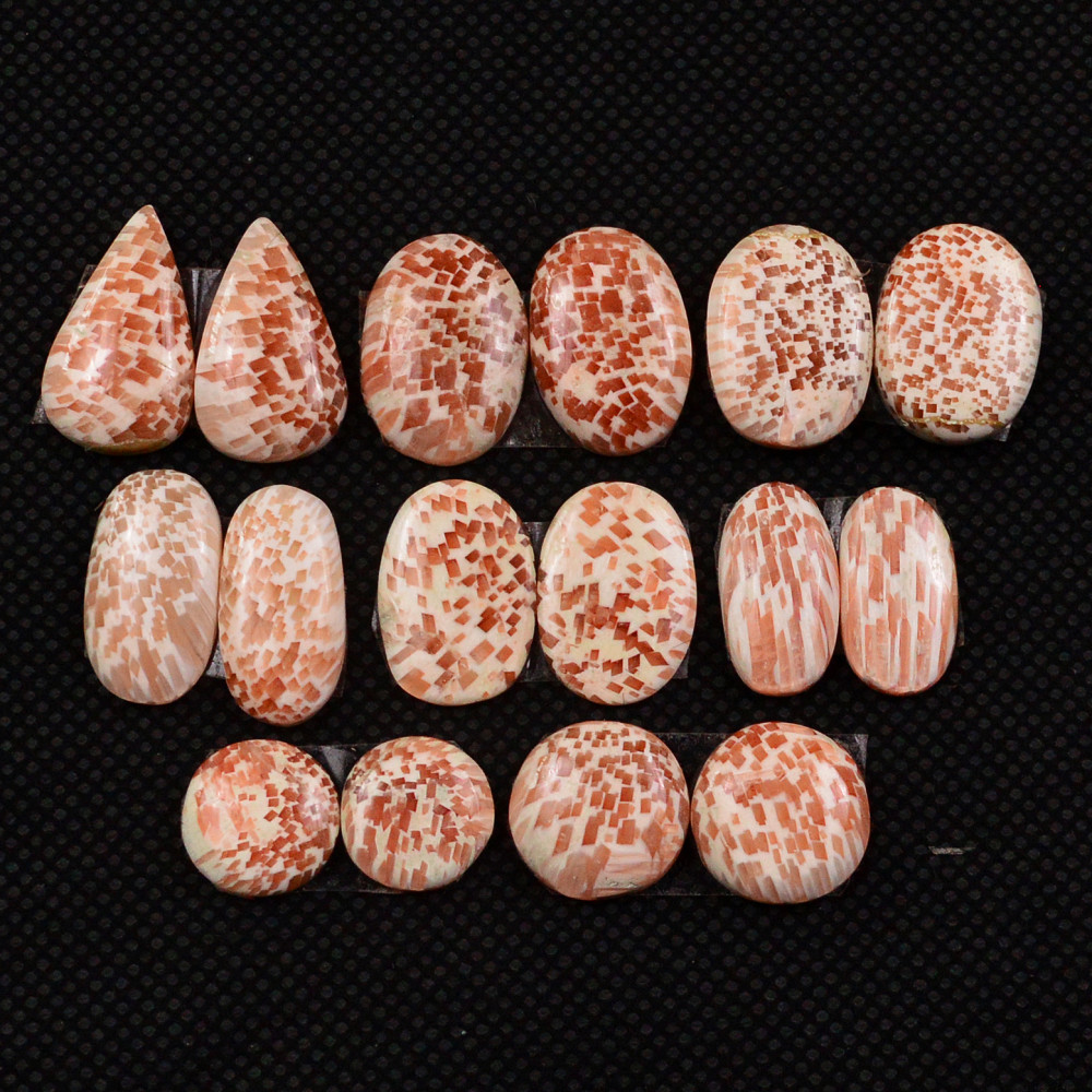 Image of 8 Pairs 70Cts Natural Pink Scolecite Cabochons Pairs lot for Silver Jewelry Making  15x8 9x9mm #19234