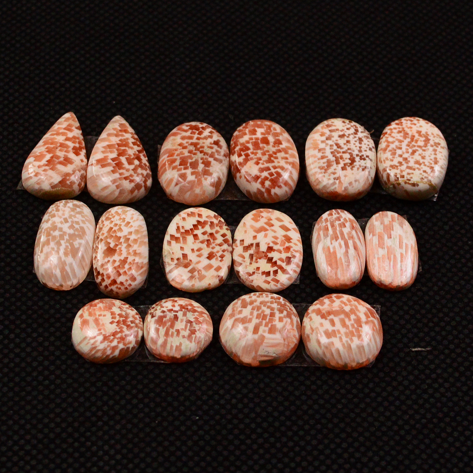 8 Pairs 70Cts Natural Pink Scolecite Cabochons Pairs lot for Silver Jewelry Making  15x8 9x9mm 19234