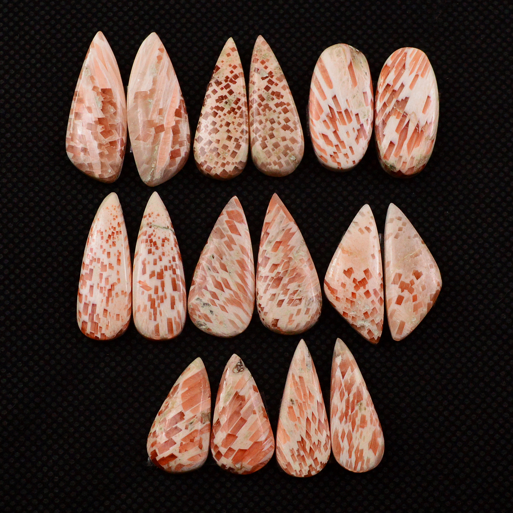 8 Pairs 101Cts Natural Pink Scolecite Cabochons Pairs lot for Silver Jewelry Making  22x6 16x8mm 19235