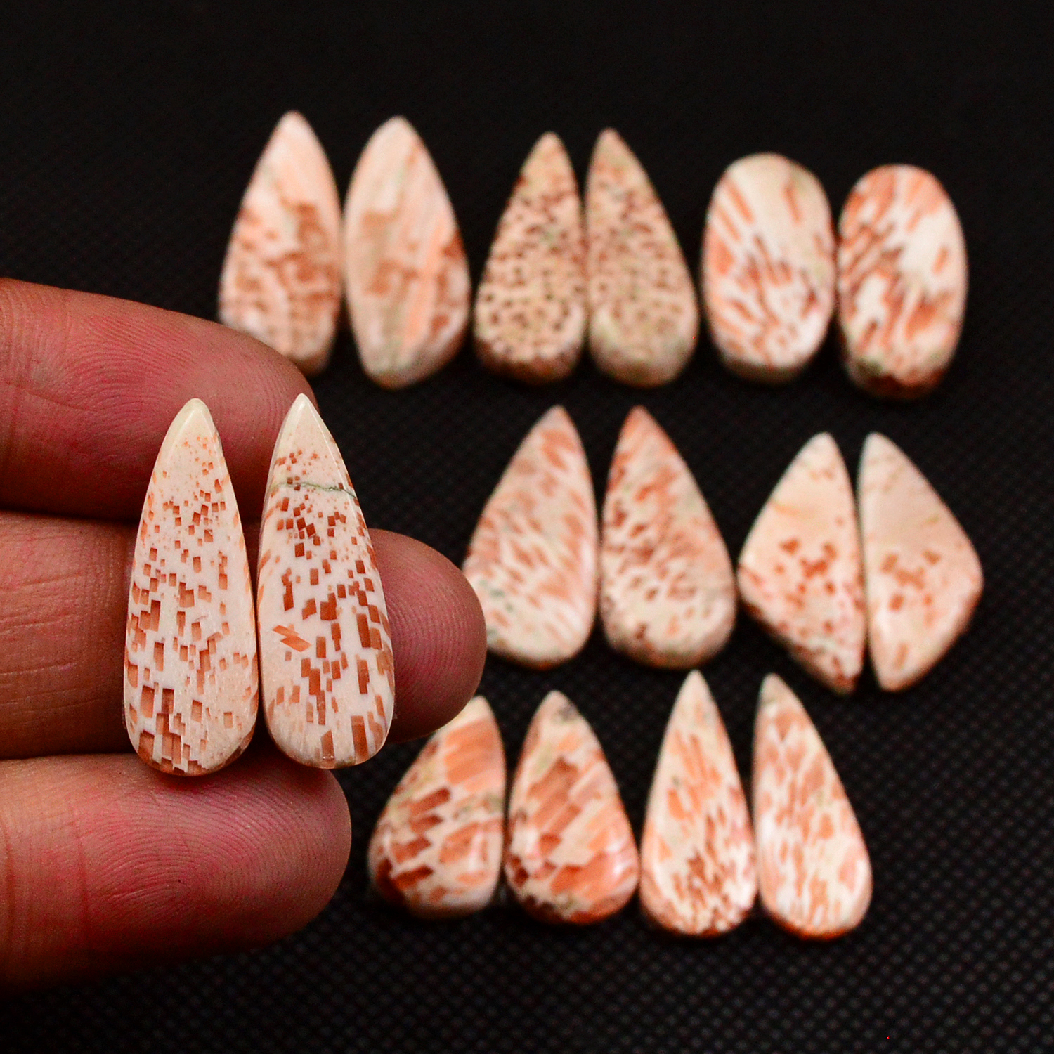 8 Pairs 101Cts Natural Pink Scolecite Cabochons Pairs lot for Silver Jewelry Making  22x6 16x8mm 19235