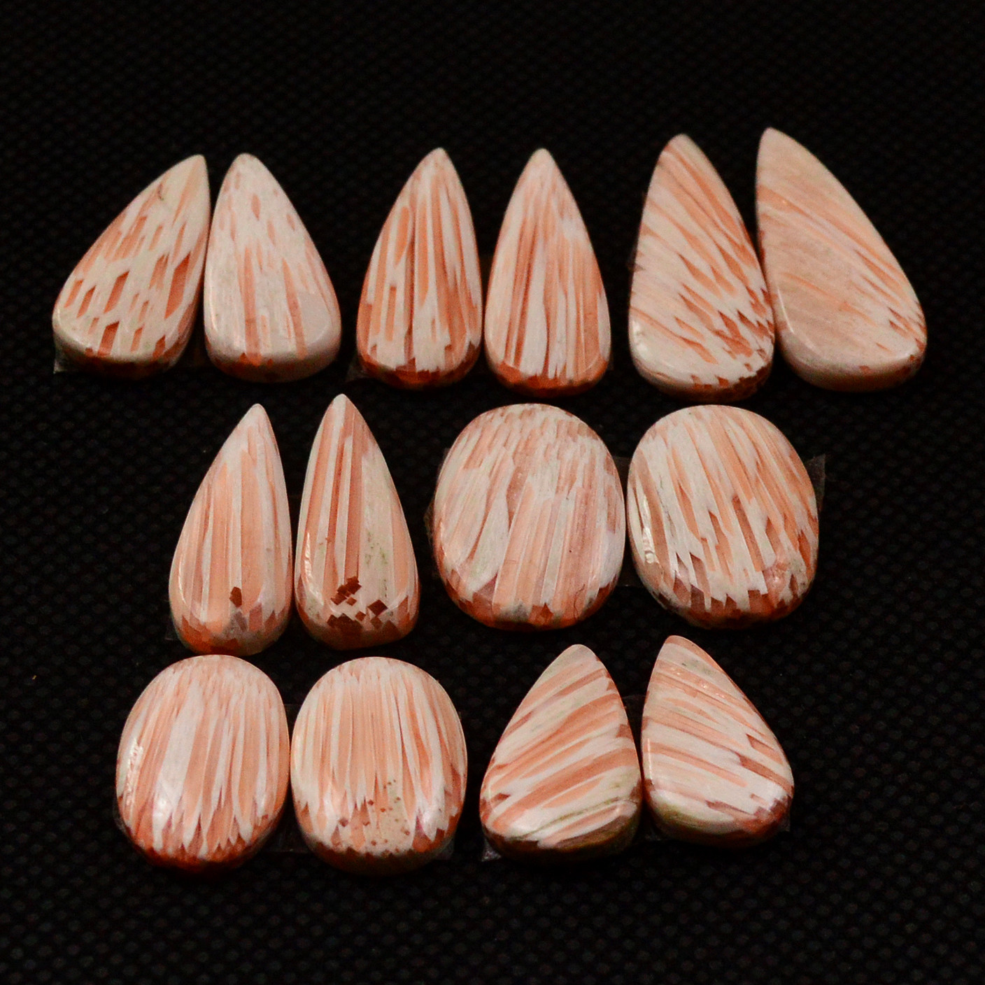 7 Pairs 69Cts Natural Pink Scolecite Cabochons Pairs lot for Silver Jewelry Making  24x8 14x9mm 19236