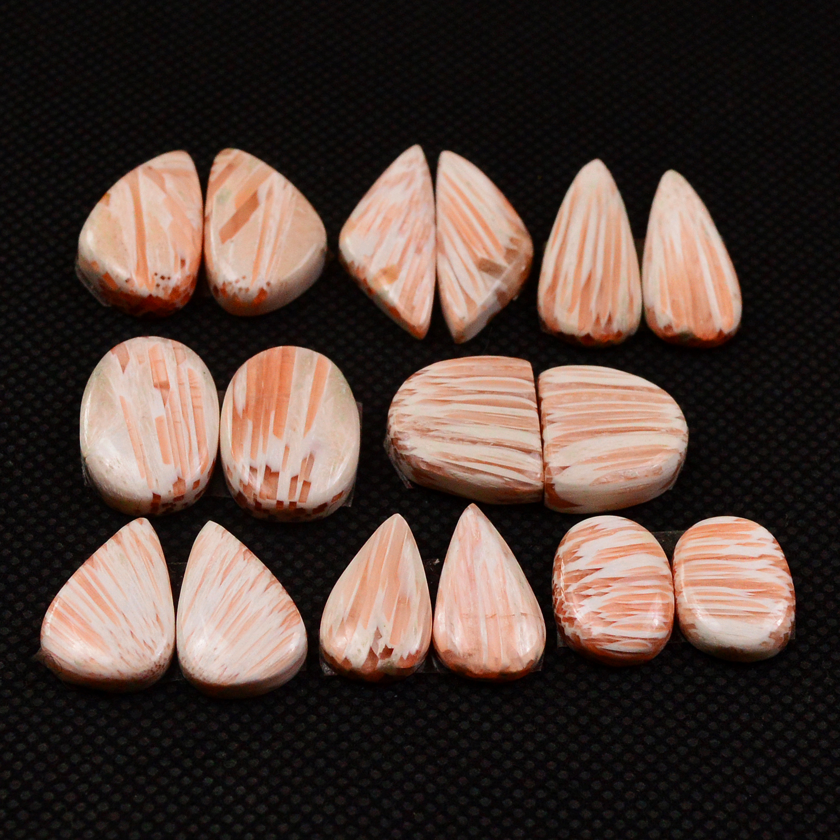8 Pairs 81Cts Natural Pink Scolecite Cabochons Pairs lot for Silver Jewelry Making  22x8 11x8mm 19237