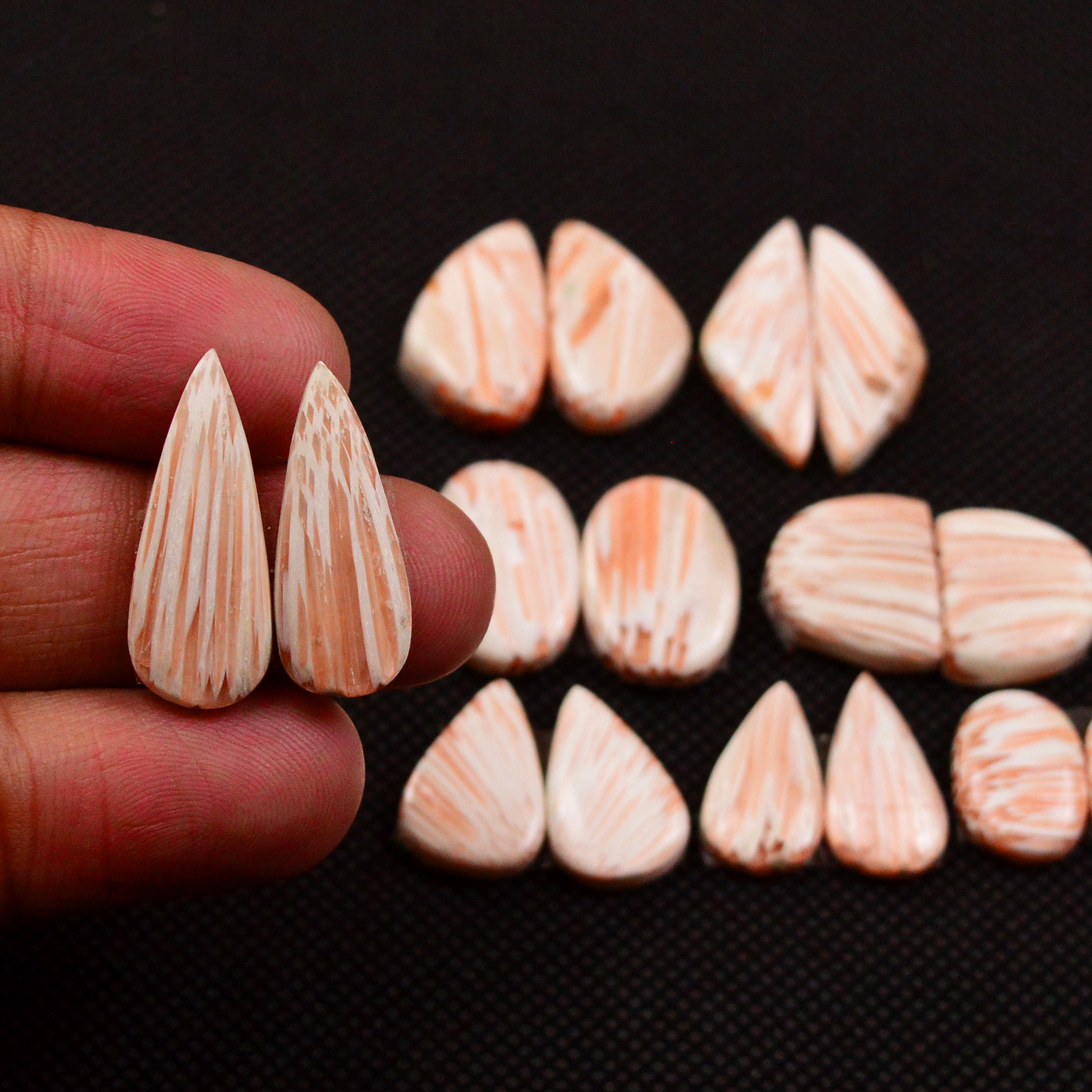 8 Pairs 81Cts Natural Pink Scolecite Cabochons Pairs lot for Silver Jewelry Making  22x8 11x8mm 19237