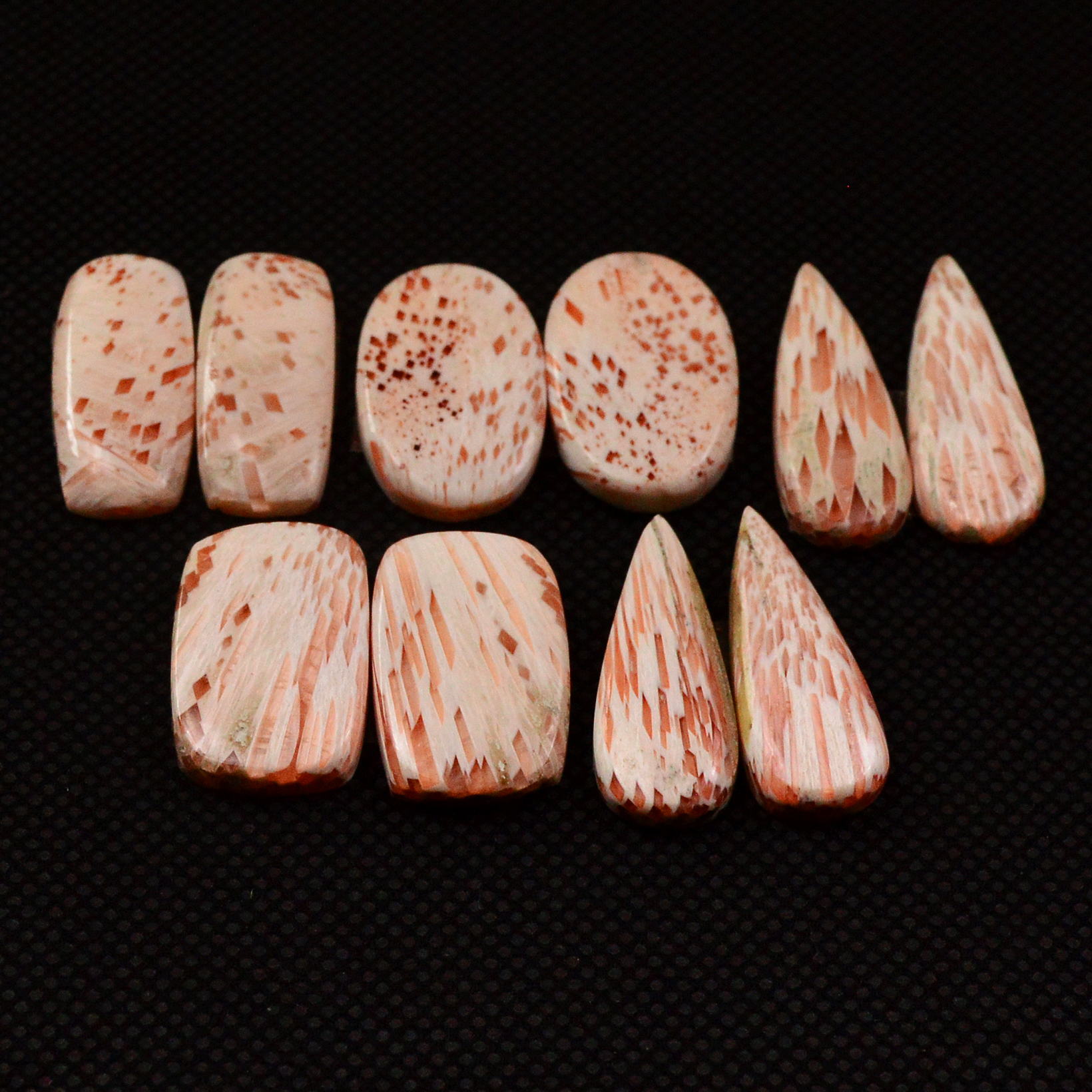5 Pairs 74Cts Natural Pink Scolecite Cabochons Pairs lot for Silver Jewelry Making 24x7 18x11mm 19238