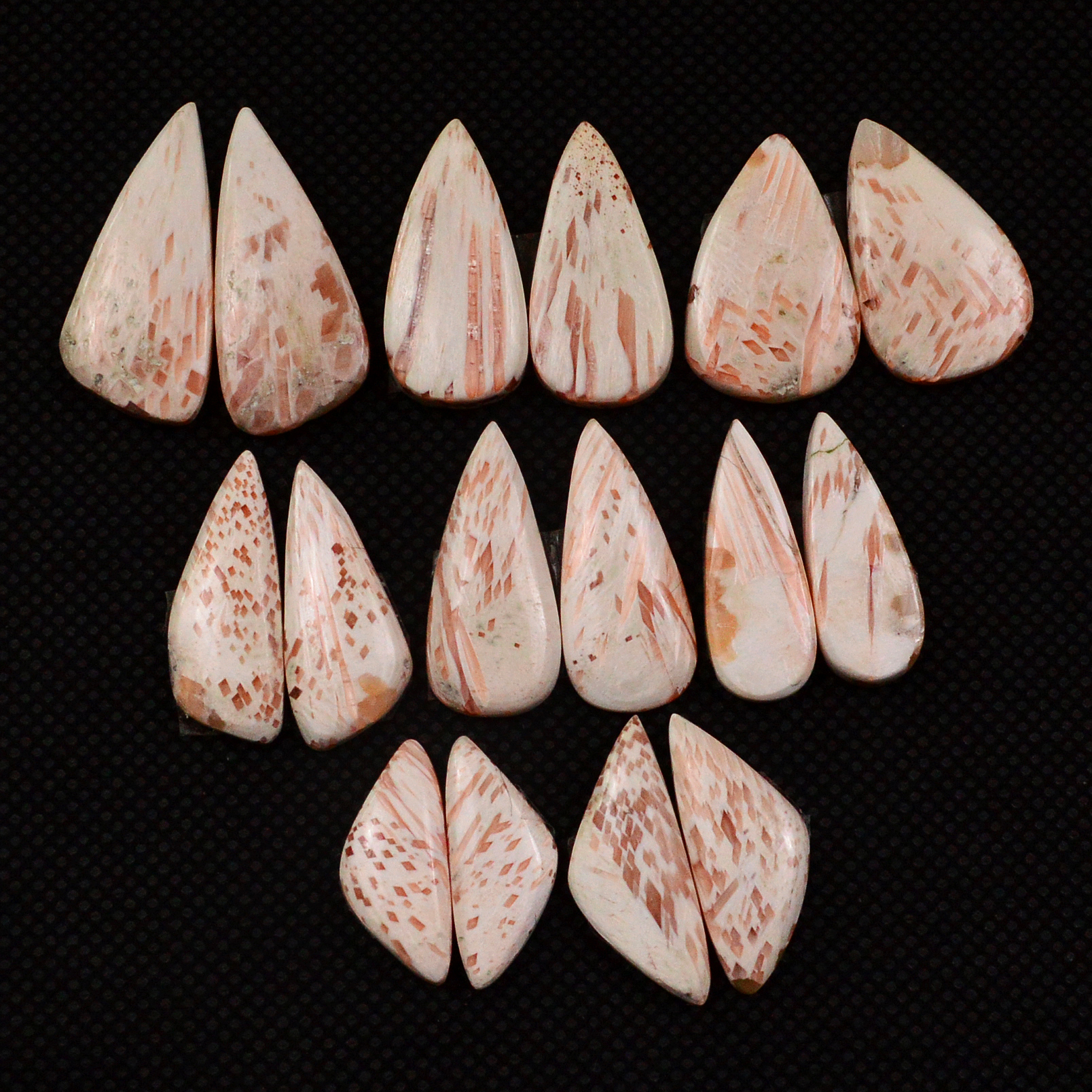 8 Pairs 87Cts Natural Pink Scolecite Cabochons Pairs lot for Silver Jewelry Making  25x10 12x6mm 19239
