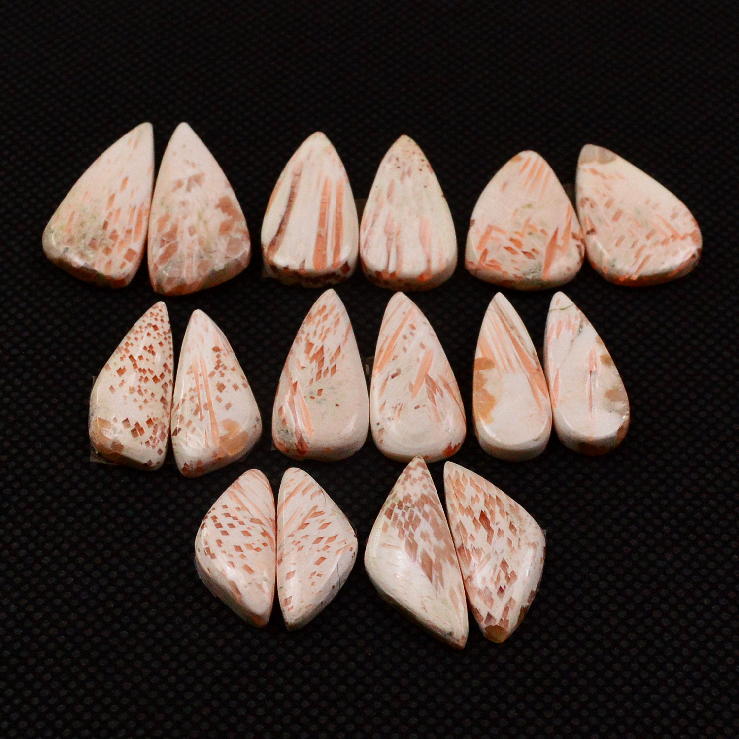 8 Pairs 87Cts Natural Pink Scolecite Cabochons Pairs lot for Silver Jewelry Making  25x10 12x6mm 19239