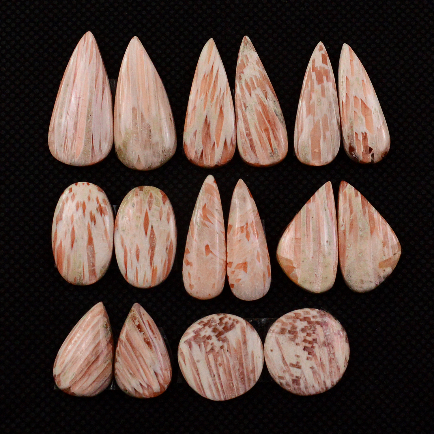 8 Pairs 91Cts Natural Pink Scolecite Cabochons Pairs lot for Silver Jewelry Making  23x8 15x8mm 19240