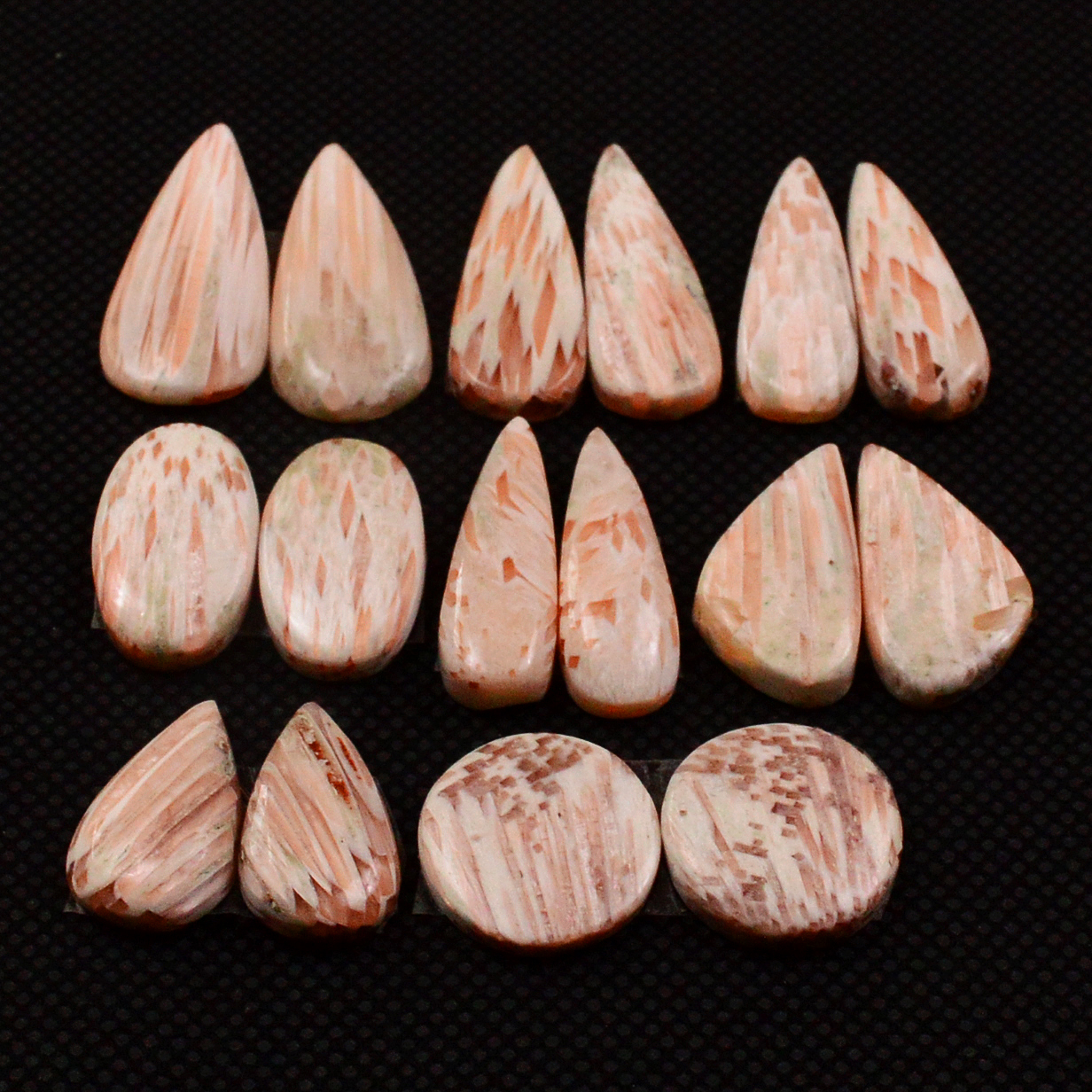 8 Pairs 91Cts Natural Pink Scolecite Cabochons Pairs lot for Silver Jewelry Making  23x8 15x8mm 19240