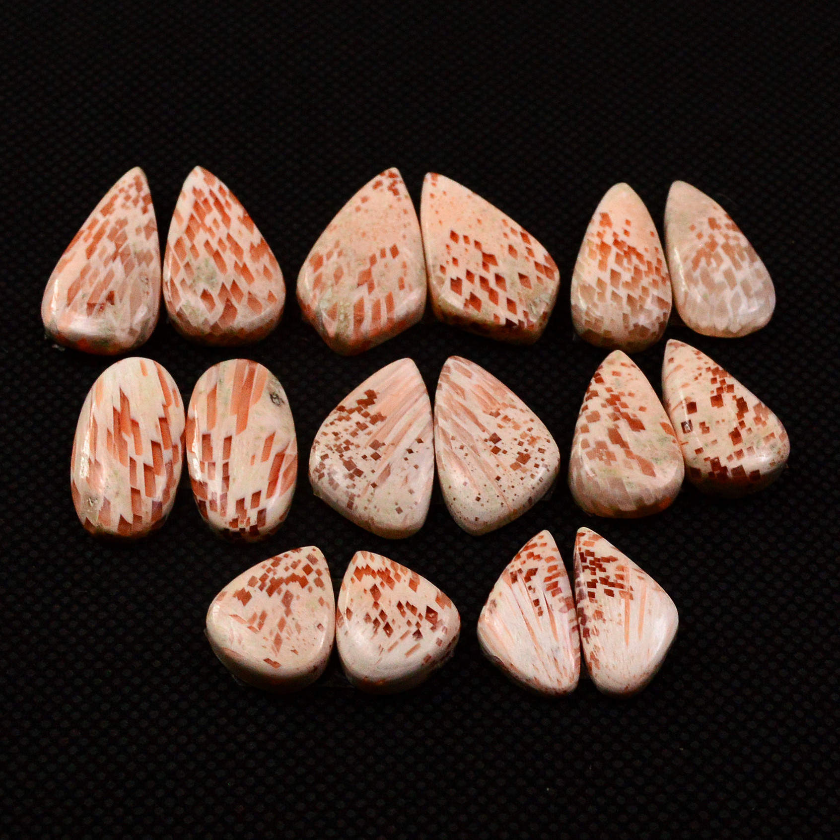 8 Pairs 103Cts Natural Pink Scolecite Cabochons Pairs lot for Silver Jewelry Making  22x10 12x8mm 19241