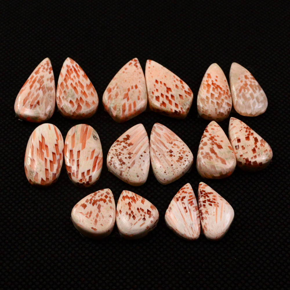 Image of 8 Pairs 103Cts Natural Pink Scolecite Cabochons Pairs lot for Silver Jewelry Making  22x10 12x8mm #19241