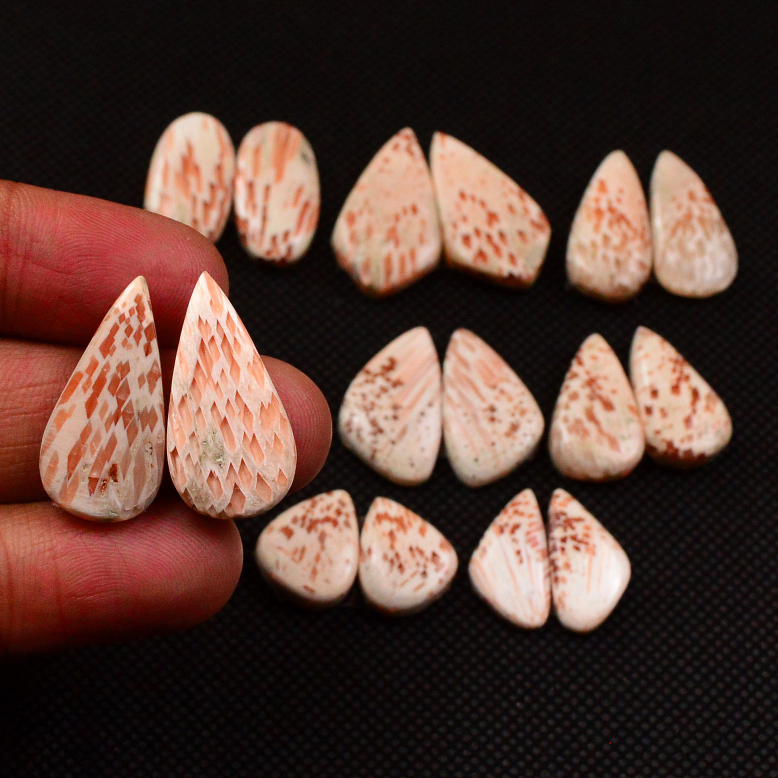 8 Pairs 103Cts Natural Pink Scolecite Cabochons Pairs lot for Silver Jewelry Making  22x10 12x8mm 19241