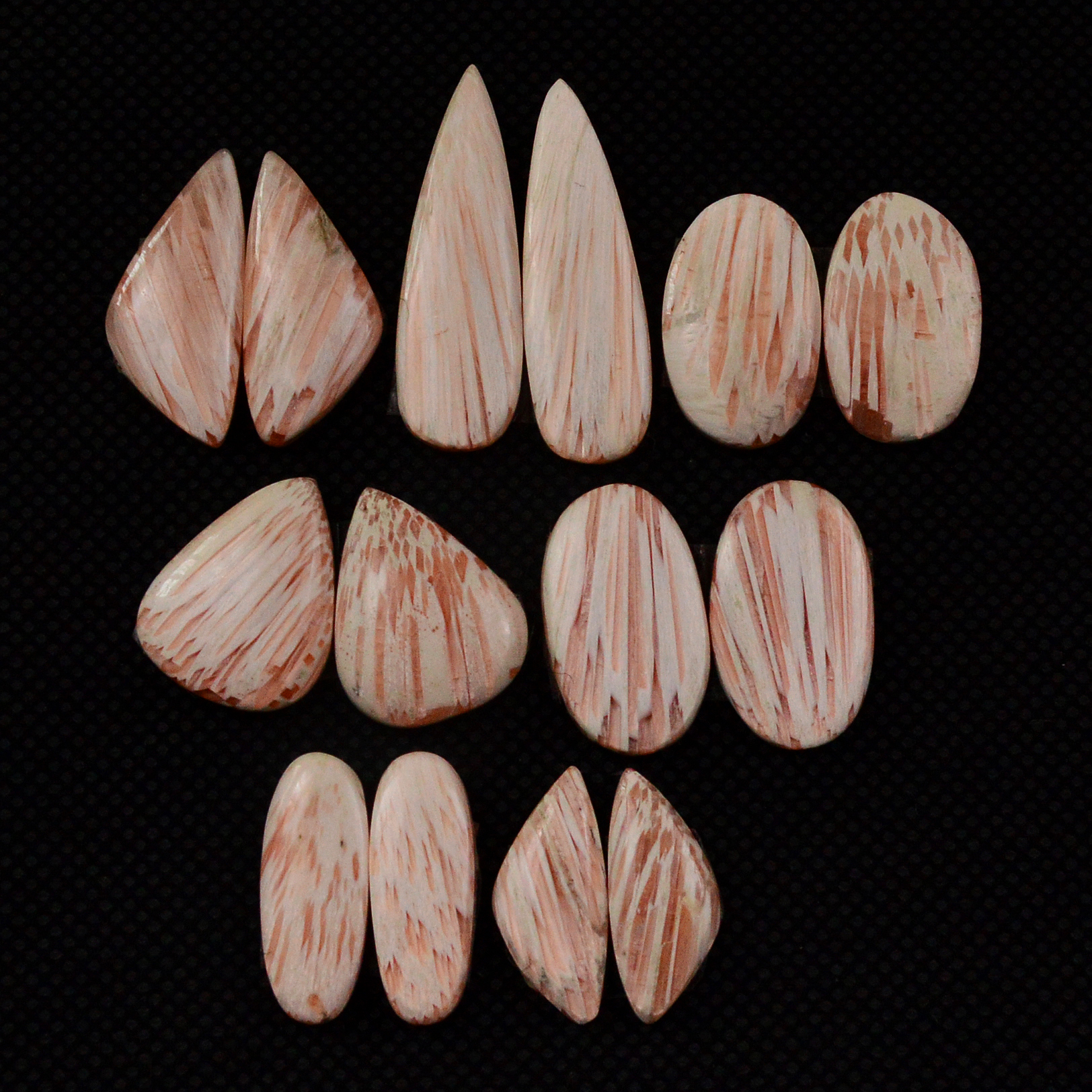 7 Pairs 70Cts Natural Pink Scolecite Cabochons Pairs lot for Silver Jewelry Making  28x15 15x5mm 19243