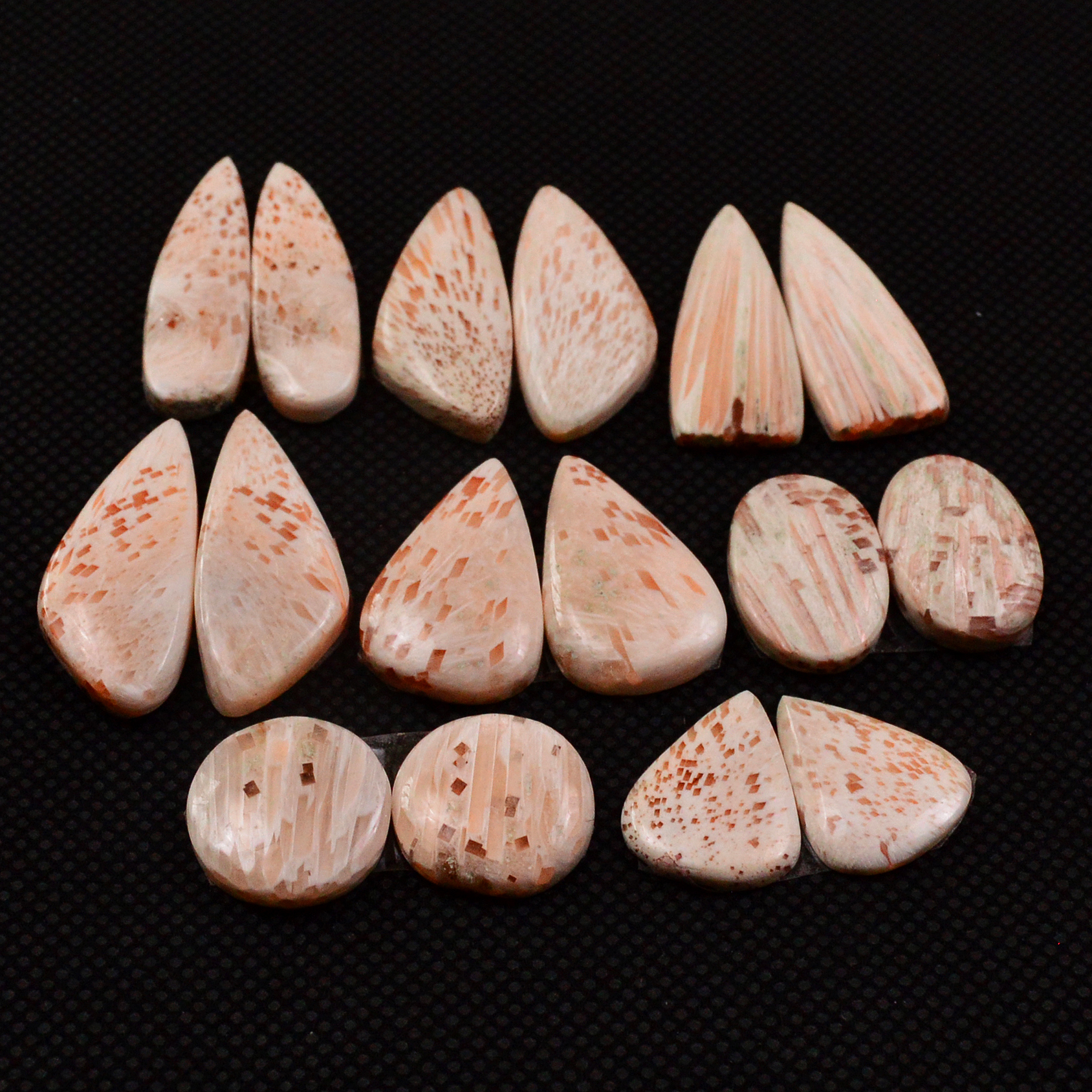 8 Pairs 108Cts Natural Pink Scolecite Cabochons Pairs lot for Silver Jewelry Making 26x5 12x12mm 19244