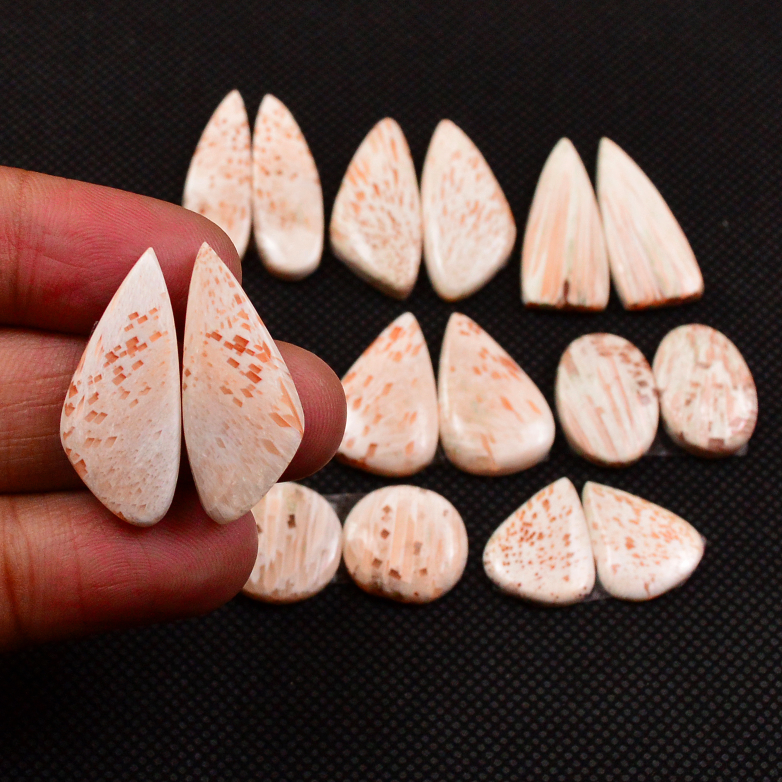 8 Pairs 108Cts Natural Pink Scolecite Cabochons Pairs lot for Silver Jewelry Making 26x5 12x12mm 19244