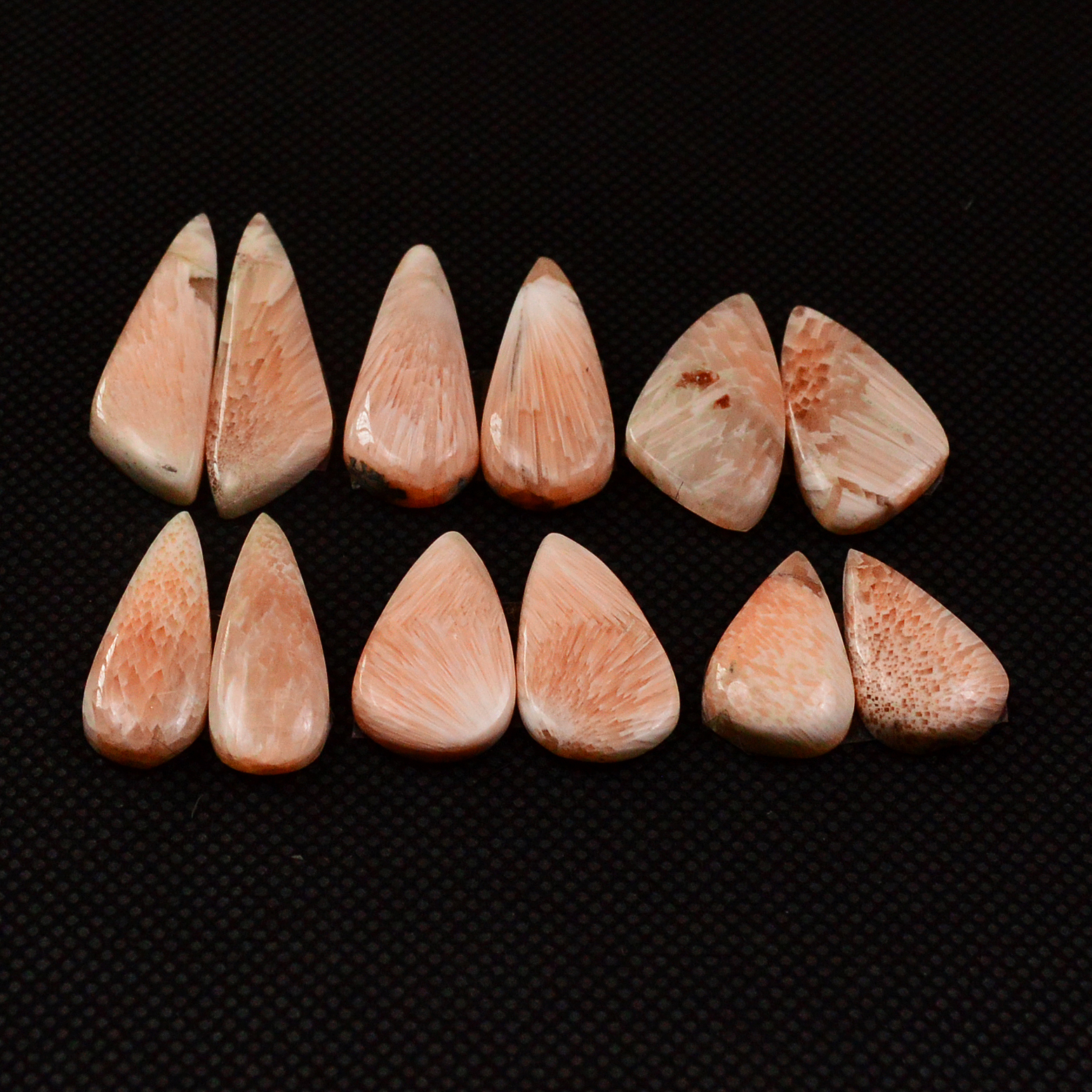 6 Pairs 81Cts Natural Pink Scolecite Cabochons Pairs lot for Silver Jewelry Making  28x8 18x10mm 19245