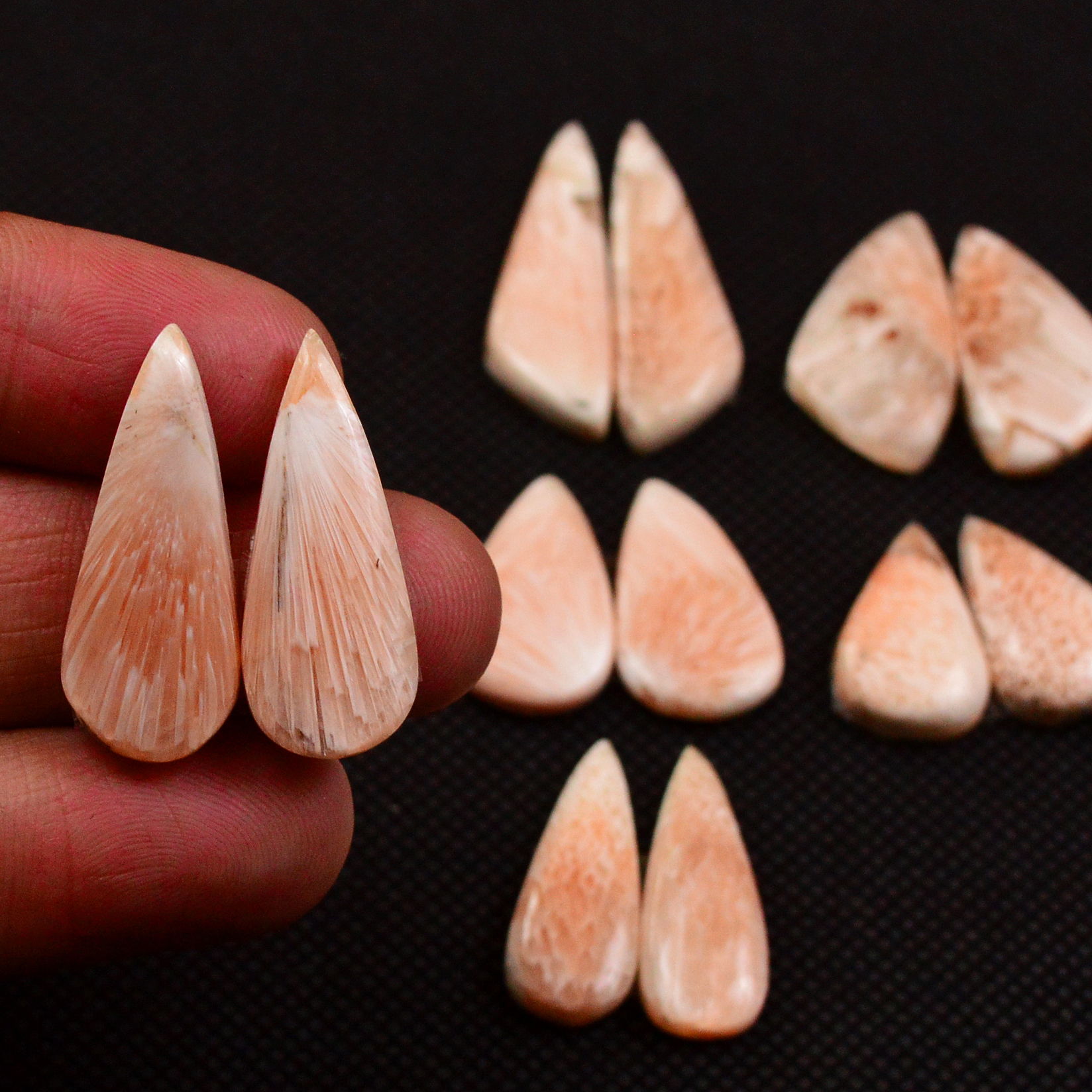 6 Pairs 81Cts Natural Pink Scolecite Cabochons Pairs lot for Silver Jewelry Making  28x8 18x10mm 19245