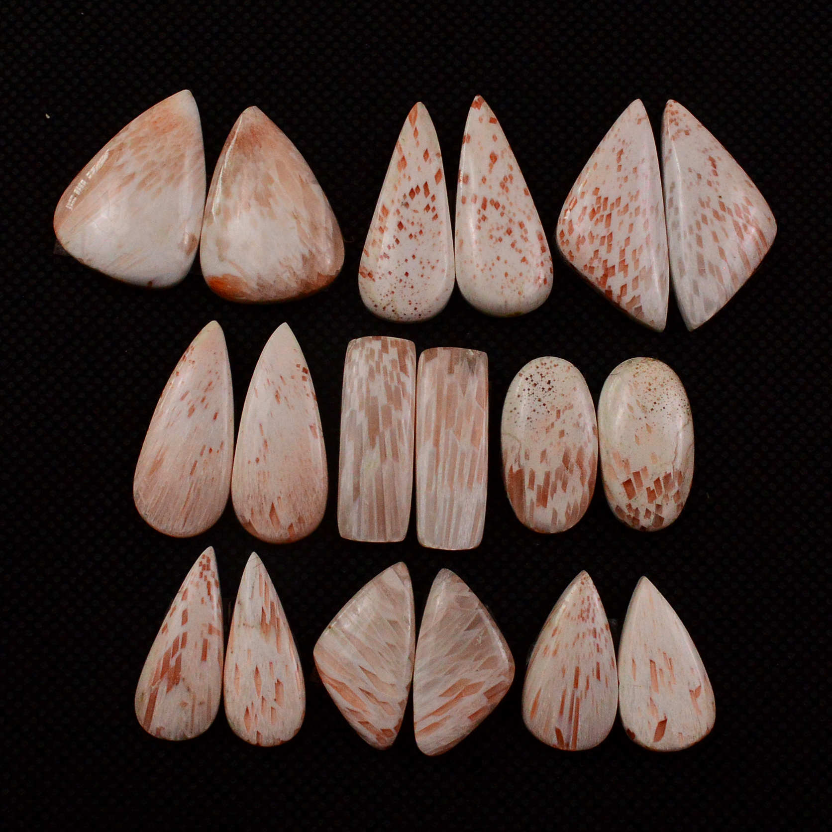9 Pairs 125Cts Natural Pink Scolecite Cabochons Pairs lot for Silver Jewelry Making  22x8 17x8mm 19246