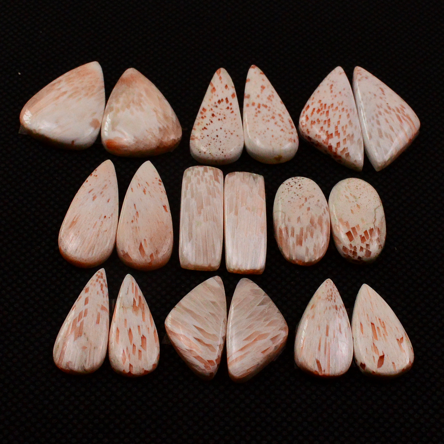 9 Pairs 125Cts Natural Pink Scolecite Cabochons Pairs lot for Silver Jewelry Making 22x8 17x8mm 19246