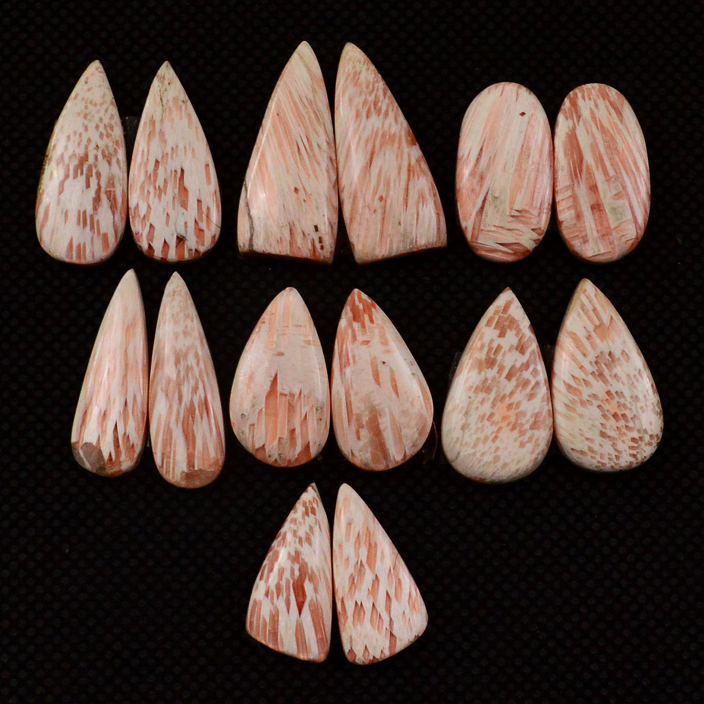 7 Pairs 74Cts Natural Pink Scolecite Cabochons Pairs lot for Silver Jewelry Making  22x8 19x9mm 19248