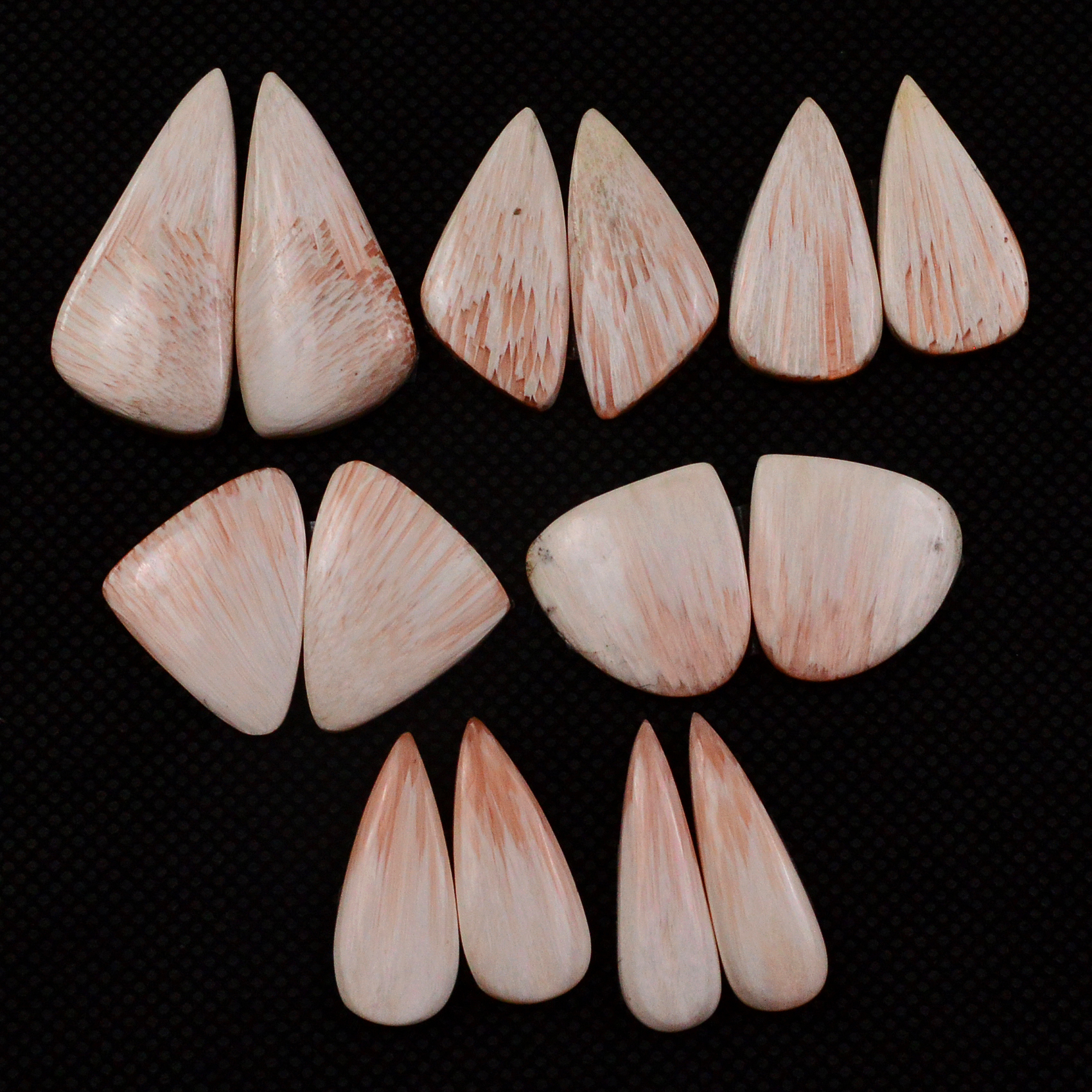 7 Pairs 84Cts Natural Pink Scolecite Cabochons Pairs lot for Silver Jewelry Making 28x12 15x16mm 19249