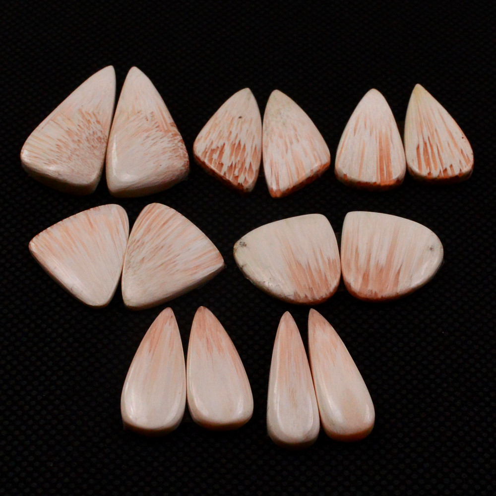 Image of 7 Pairs 84Cts Natural Pink Scolecite Cabochons Pairs lot for Silver Jewelry Making  28x12 15x16mm #19249