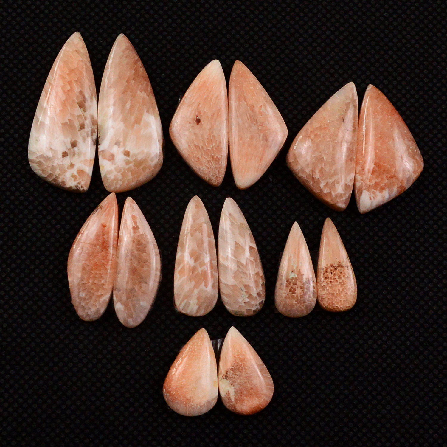 7 Pairs 105Cts Natural Pink Scolecite Cabochons Pairs lot for Silver Jewelry Making  30x10 15x5mm 19250
