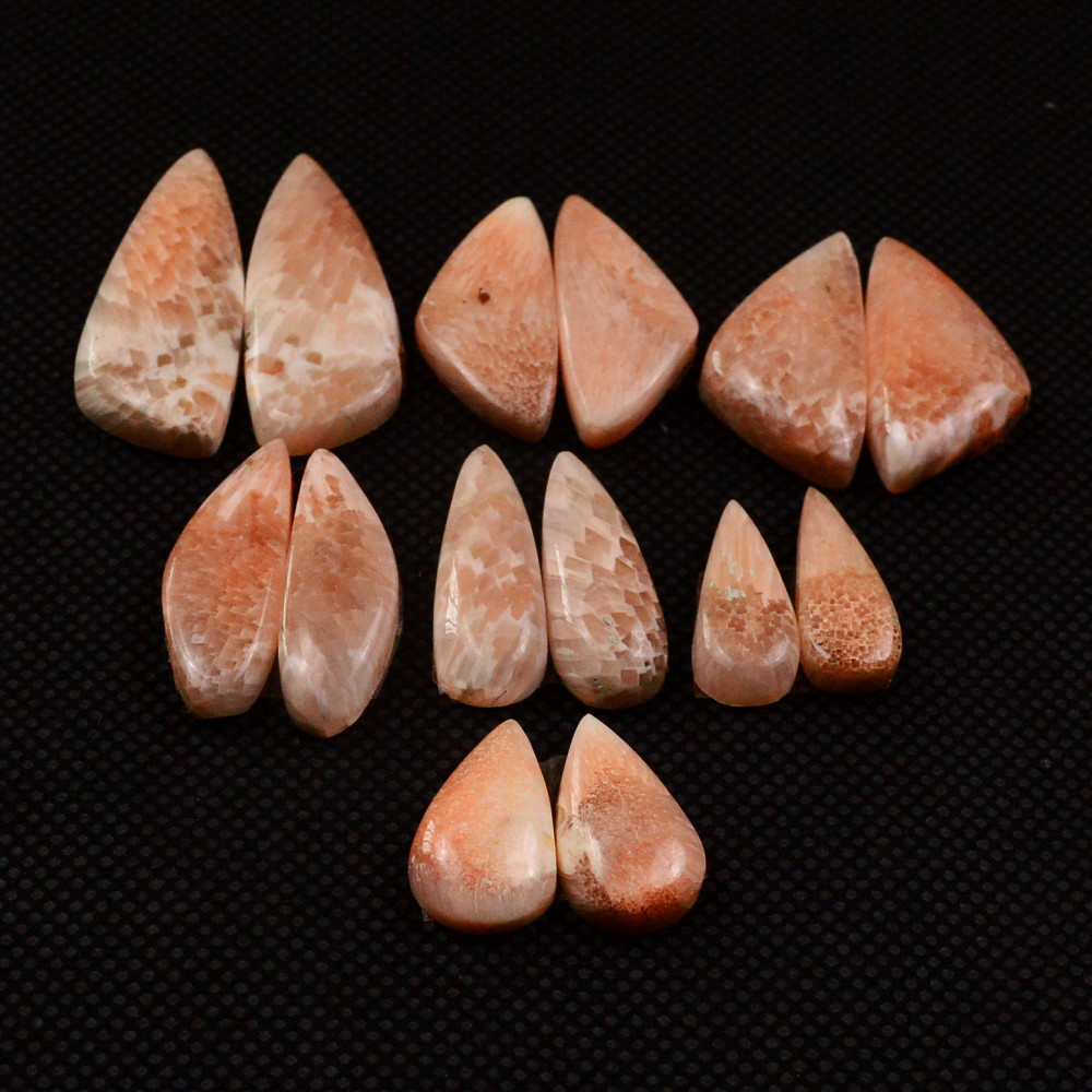 Image of 7 Pairs 105Cts Natural Pink Scolecite Cabochons Pairs lot for Silver Jewelry Making  30x10 15x5mm #19250