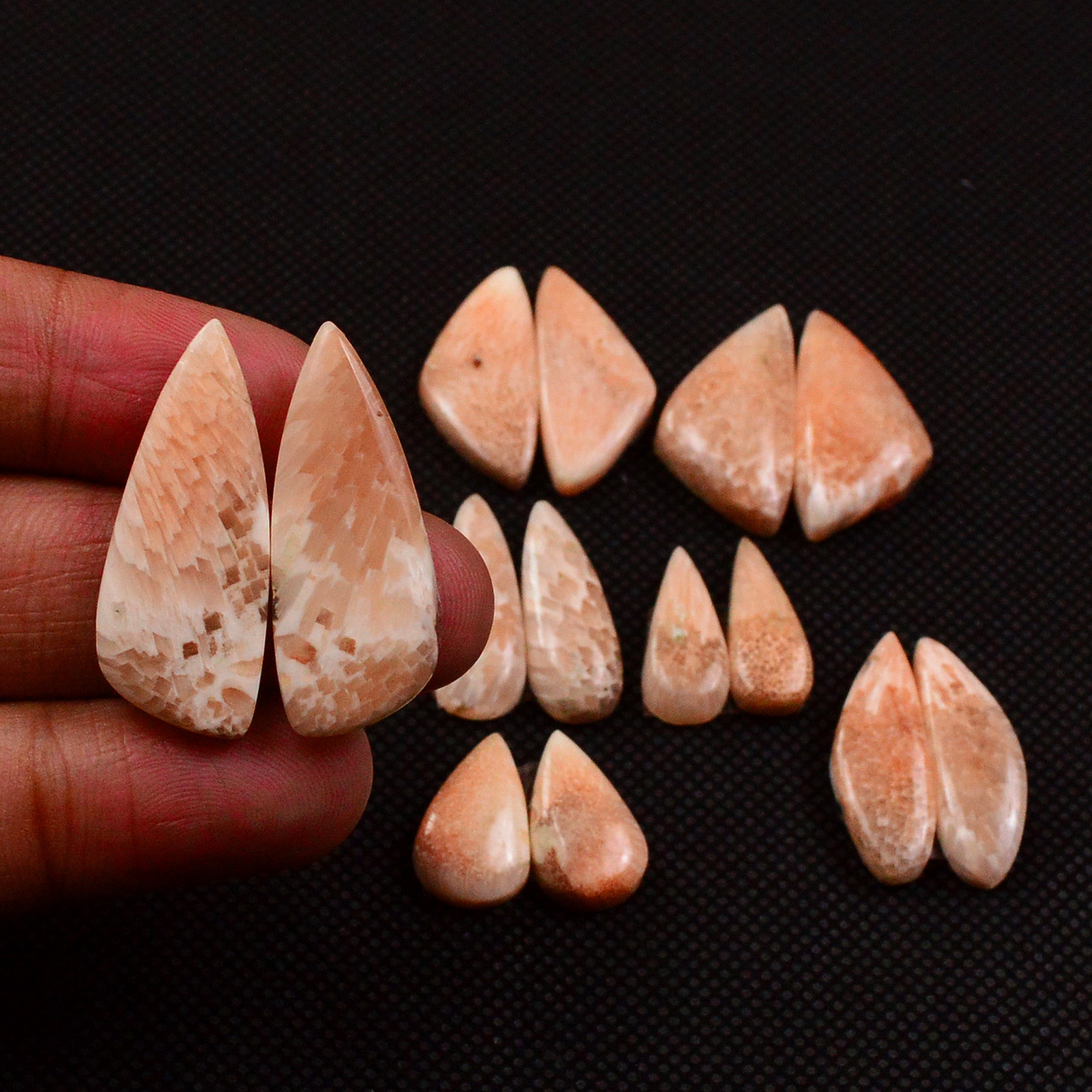 7 Pairs 105Cts Natural Pink Scolecite Cabochons Pairs lot for Silver Jewelry Making  30x10 15x5mm 19250