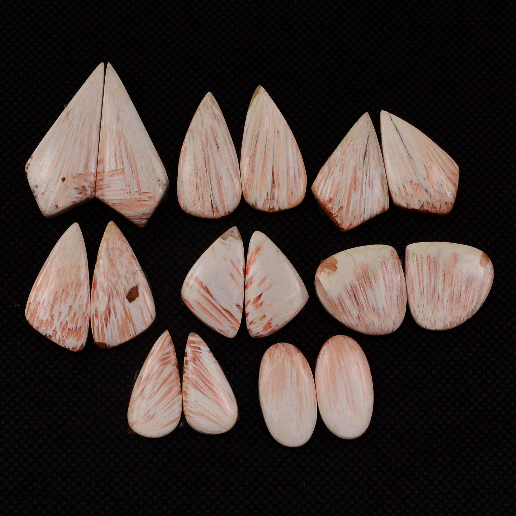 8 Pairs 98Cts Natural Pink Scolecite Cabochons Pairs lot for Silver Jewelry Making  22x10 19x8mm 19251