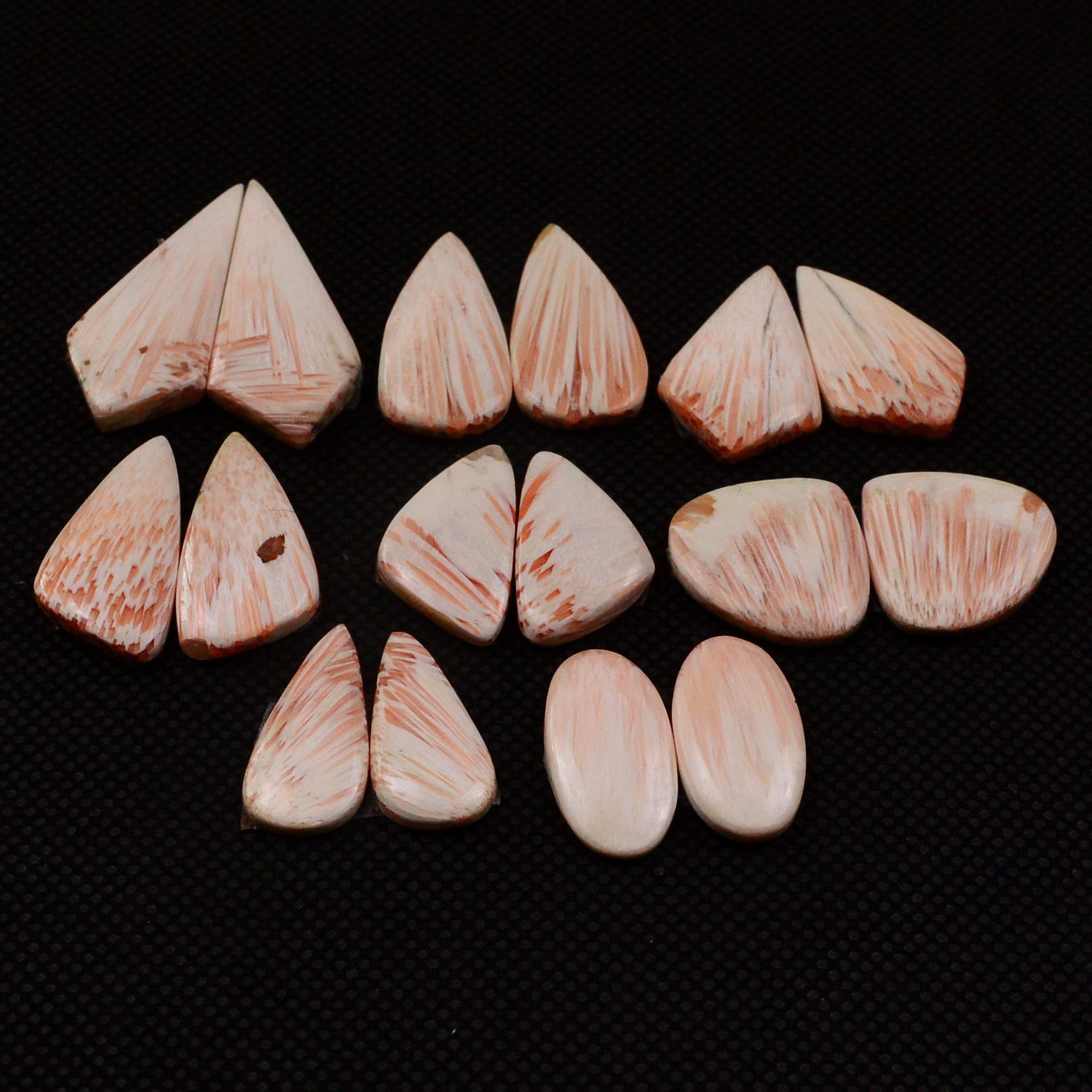 8 Pairs 98Cts Natural Pink Scolecite Cabochons Pairs lot for Silver Jewelry Making  22x10 19x8mm 19251