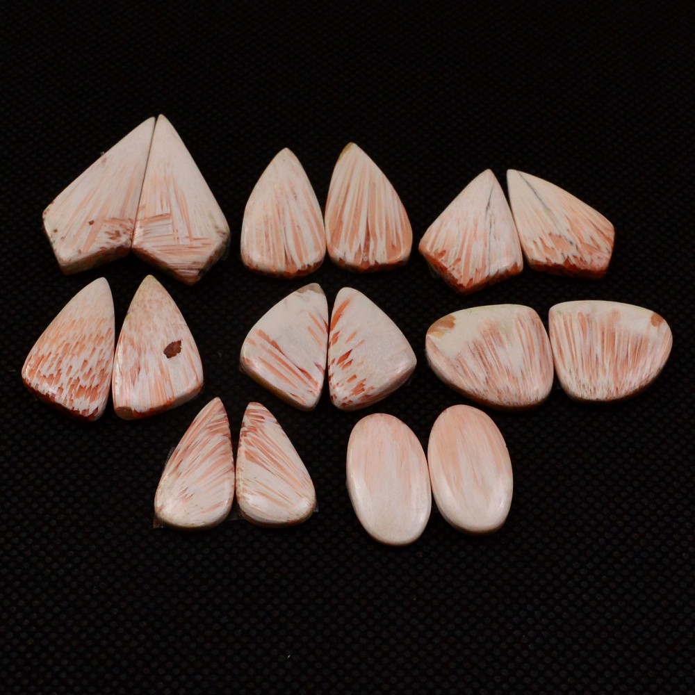 Image of 8 Pairs 98Cts Natural Pink Scolecite Cabochons Pairs lot for Silver Jewelry Making  22x10 19x8mm #19251