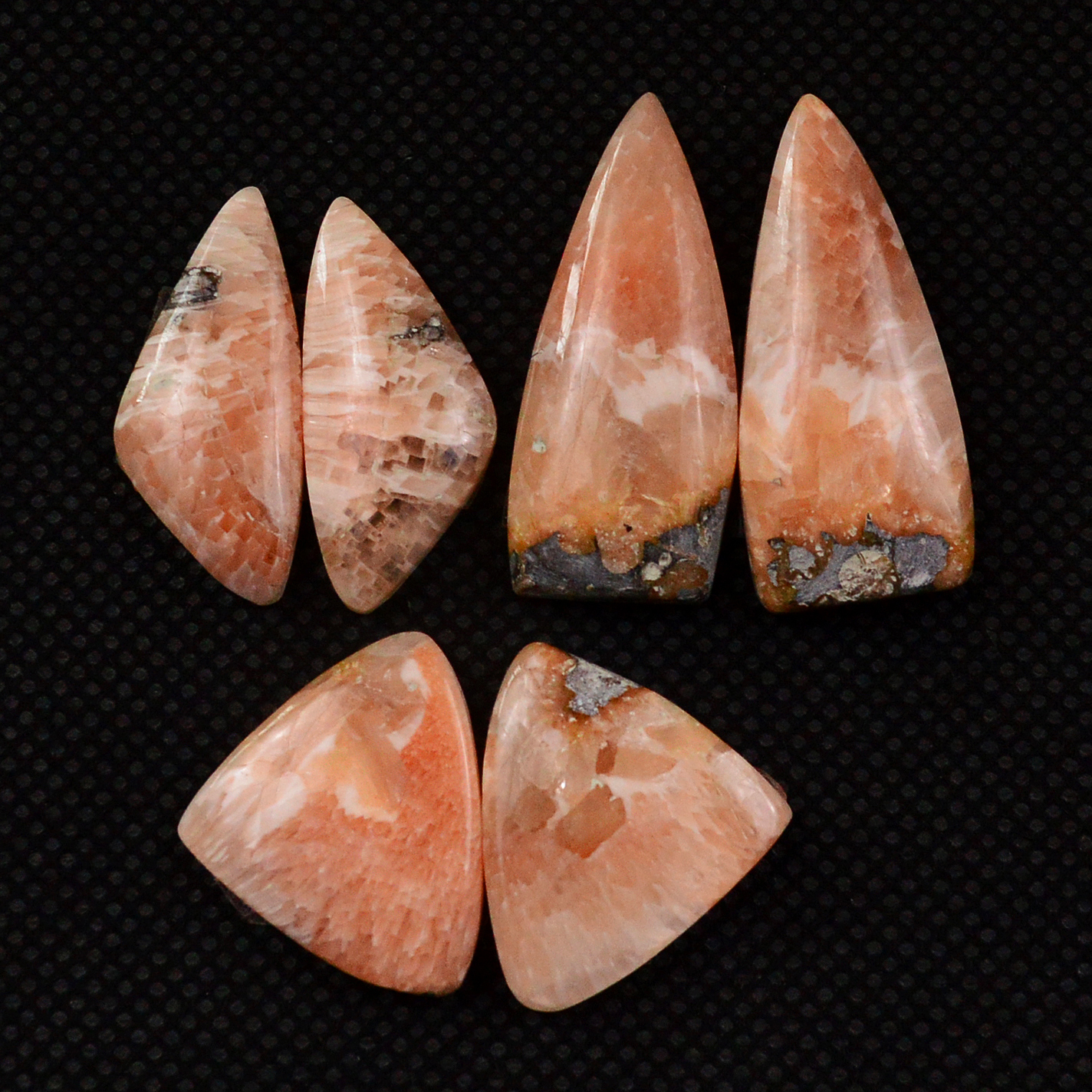 3 Pairs 59Cts Natural Pink Scolecite Cabochons Pairs lot for Silver Jewelry Making  27x10 14x17mm 19252