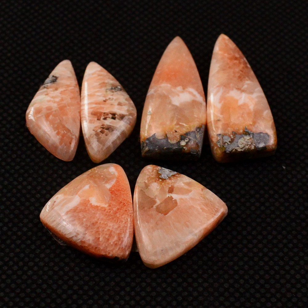 Image of 3 Pairs 59Cts Natural Pink Scolecite Cabochons Pairs lot for Silver Jewelry Making  27x10 14x17mm #19252