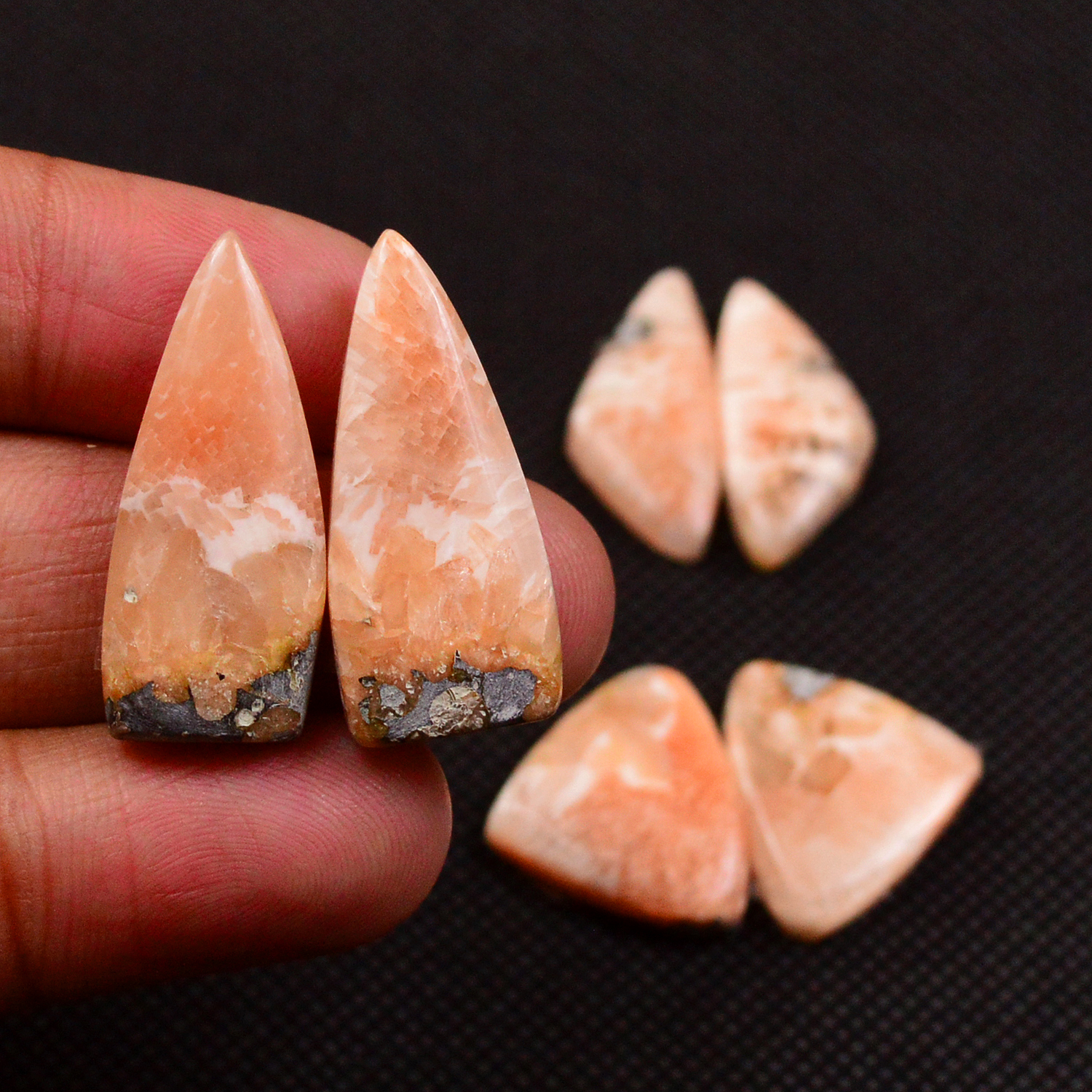 3 Pairs 59Cts Natural Pink Scolecite Cabochons Pairs lot for Silver Jewelry Making  27x10 14x17mm 19252
