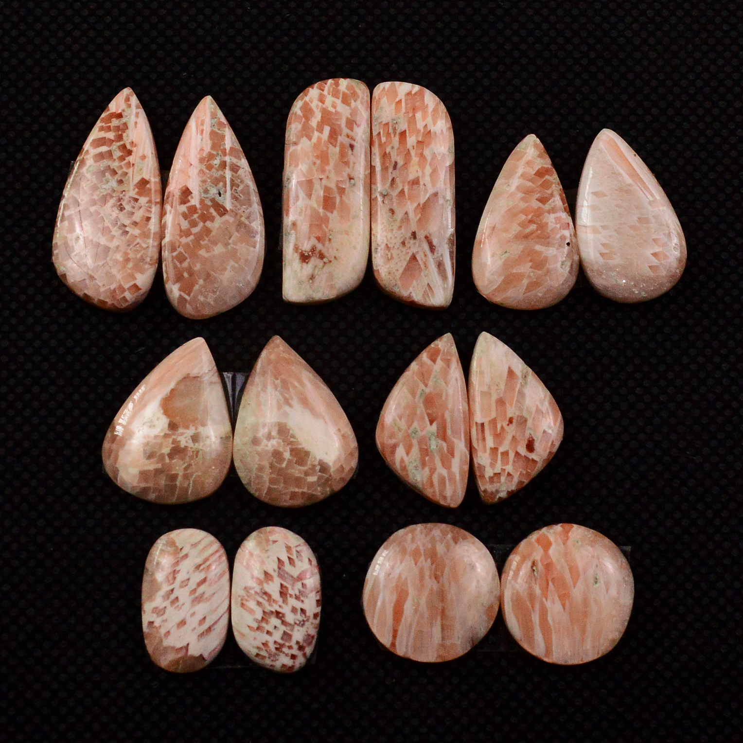 7 Pairs 89Cts Natural Pink Scolecite Cabochons Pairs lot for Silver Jewelry Making 24x9 12x12mm 19254