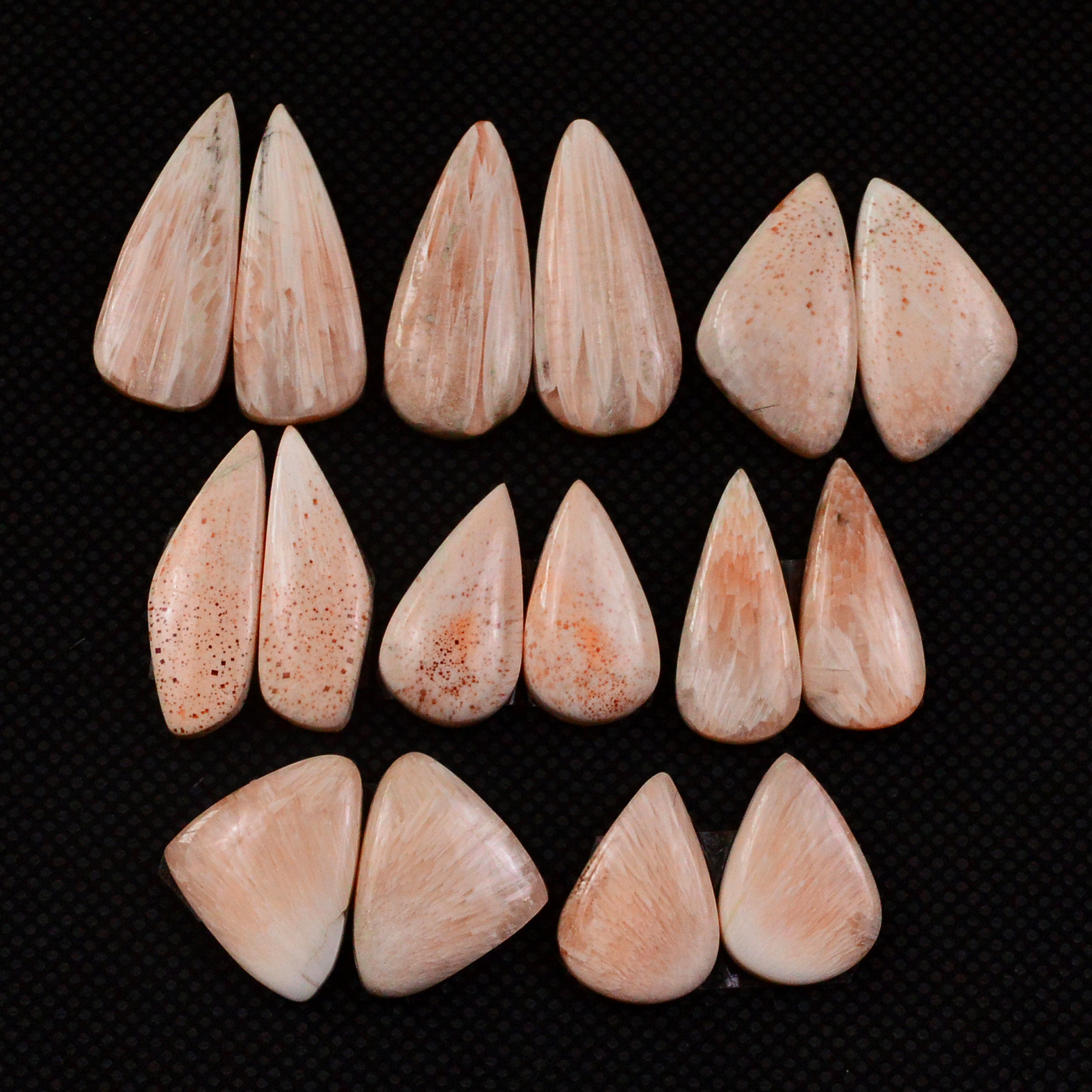 8 Pairs 105Cts Natural Pink Scolecite Cabochons Pairs lot for Silver Jewelry Making  22x9 16x8mm 19255