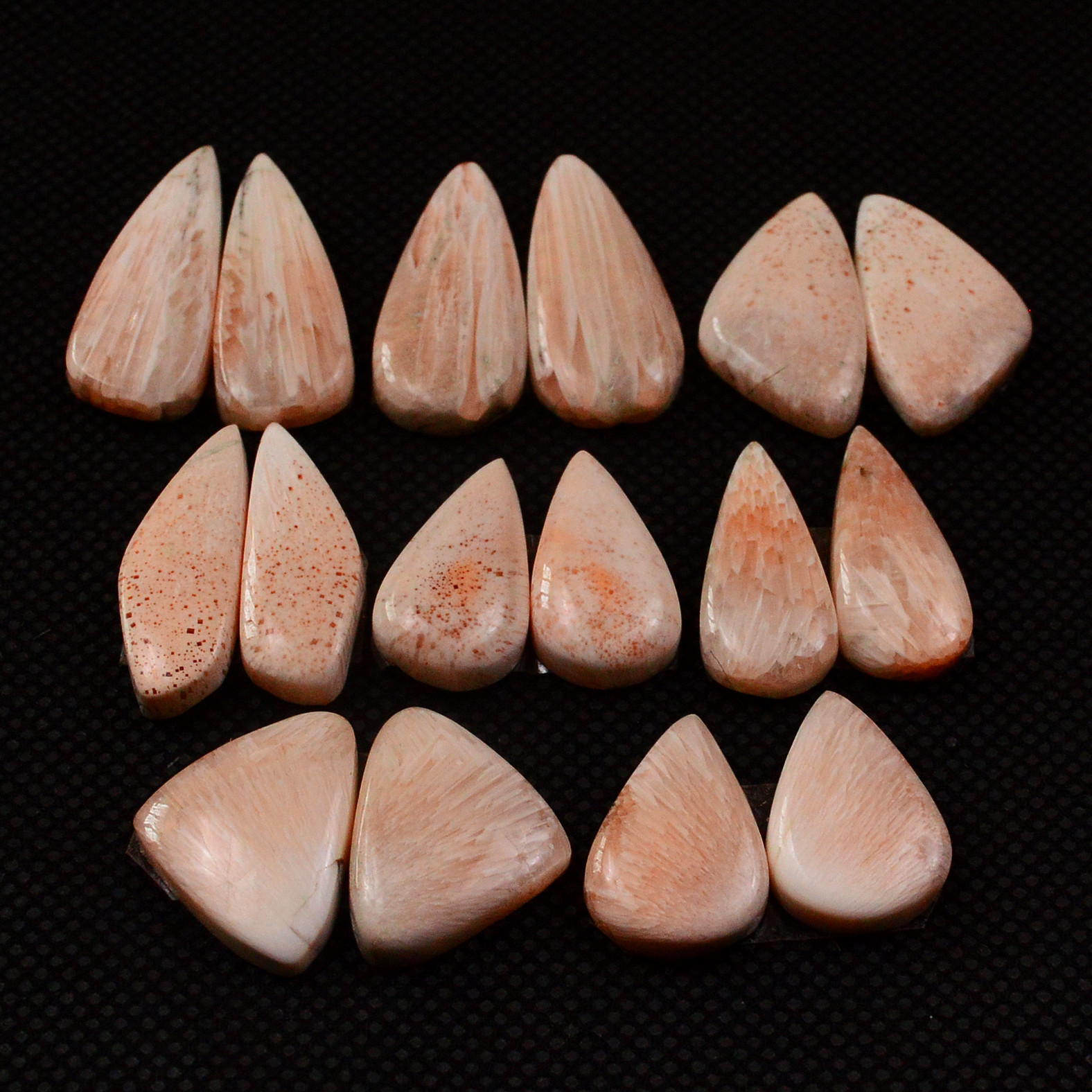 8 Pairs 105Cts Natural Pink Scolecite Cabochons Pairs lot for Silver Jewelry Making  22x9 16x8mm 19255