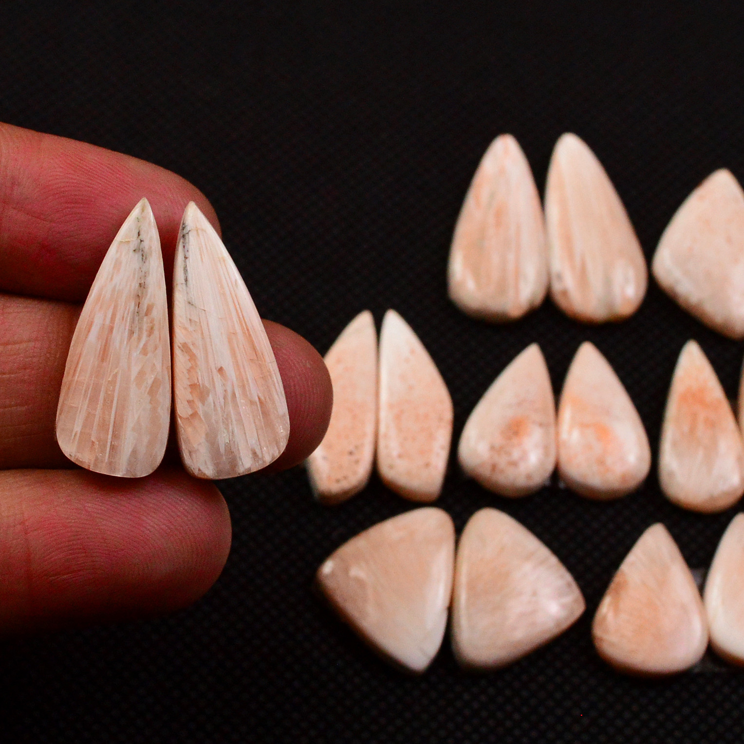 8 Pairs 105Cts Natural Pink Scolecite Cabochons Pairs lot for Silver Jewelry Making  22x9 16x8mm 19255