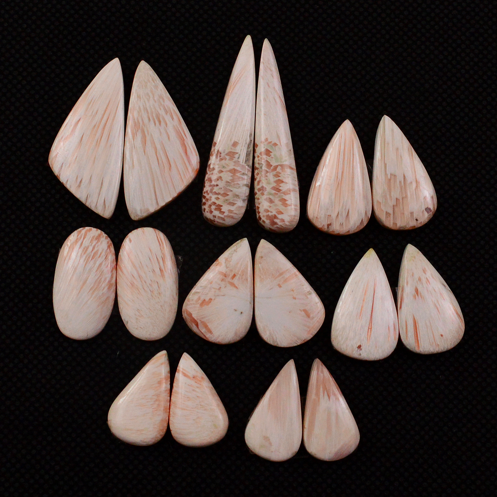8 Pairs 109Cts Natural Pink Scolecite Cabochons Pairs lot for Silver Jewelry Making 35x6 16x8mm 19256
