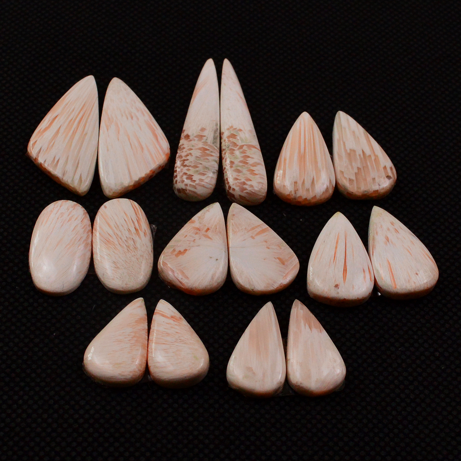 8 Pairs 109Cts Natural Pink Scolecite Cabochons Pairs lot for Silver Jewelry Making  35x6 16x8mm 19256